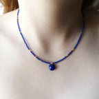 Tiny Lapis Beaded Necklace Layering Dainty Lapis Choker Minimalist Jewelry Gold Filled Birthday Gift For Women September Birthstone