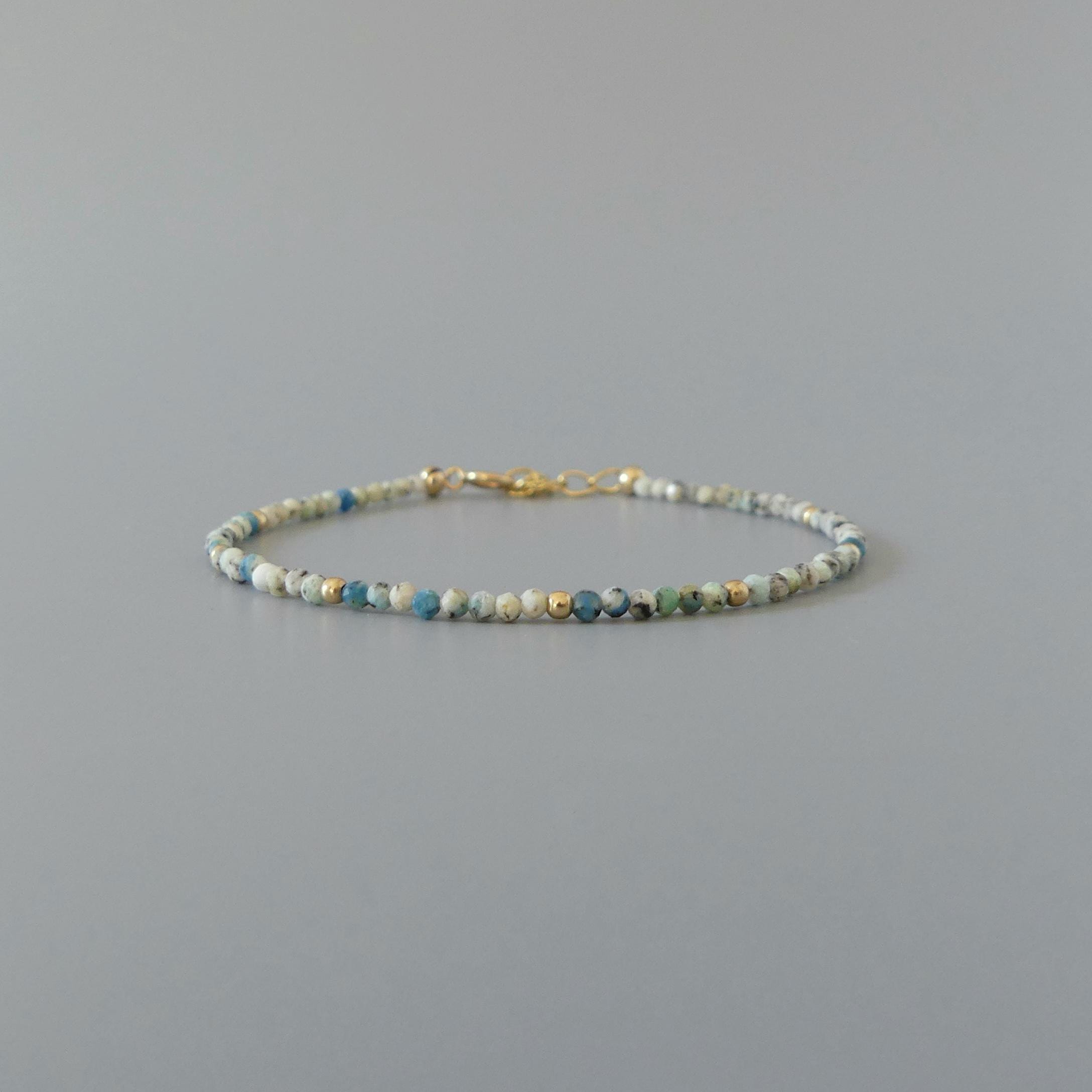 Tiny K2 Azurite Bracelet Dainty Gemstone Beaded Bracelet Blue Crystal December Birthstone Jewelry Minimalist Birthday Gift Bride Wife