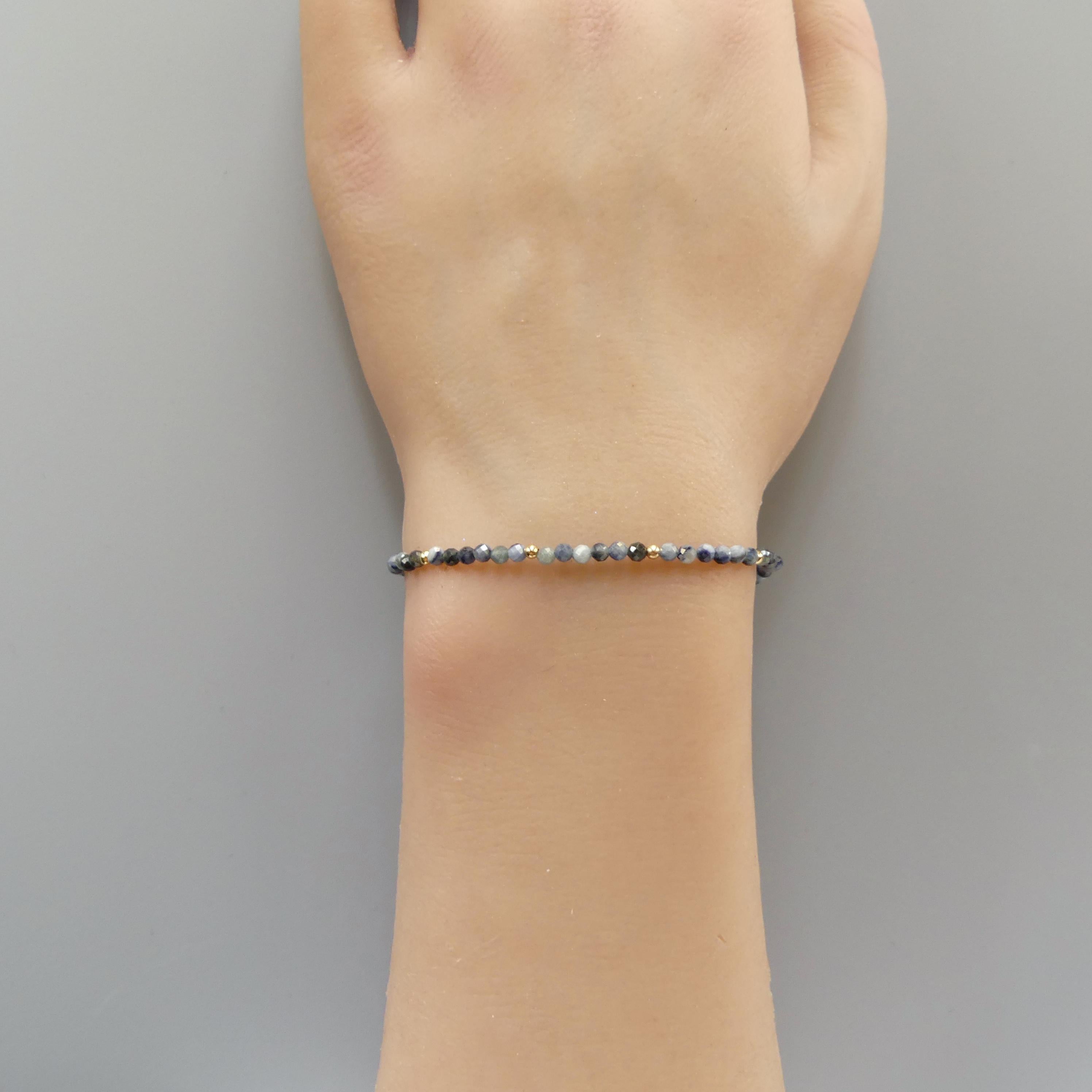 Tiny Blue Sapphire Bracelet Dainty Gemstone Beaded Bracelet Crystal Minimalist Jewelry September Birthstone Gift for Women Wife Daughter