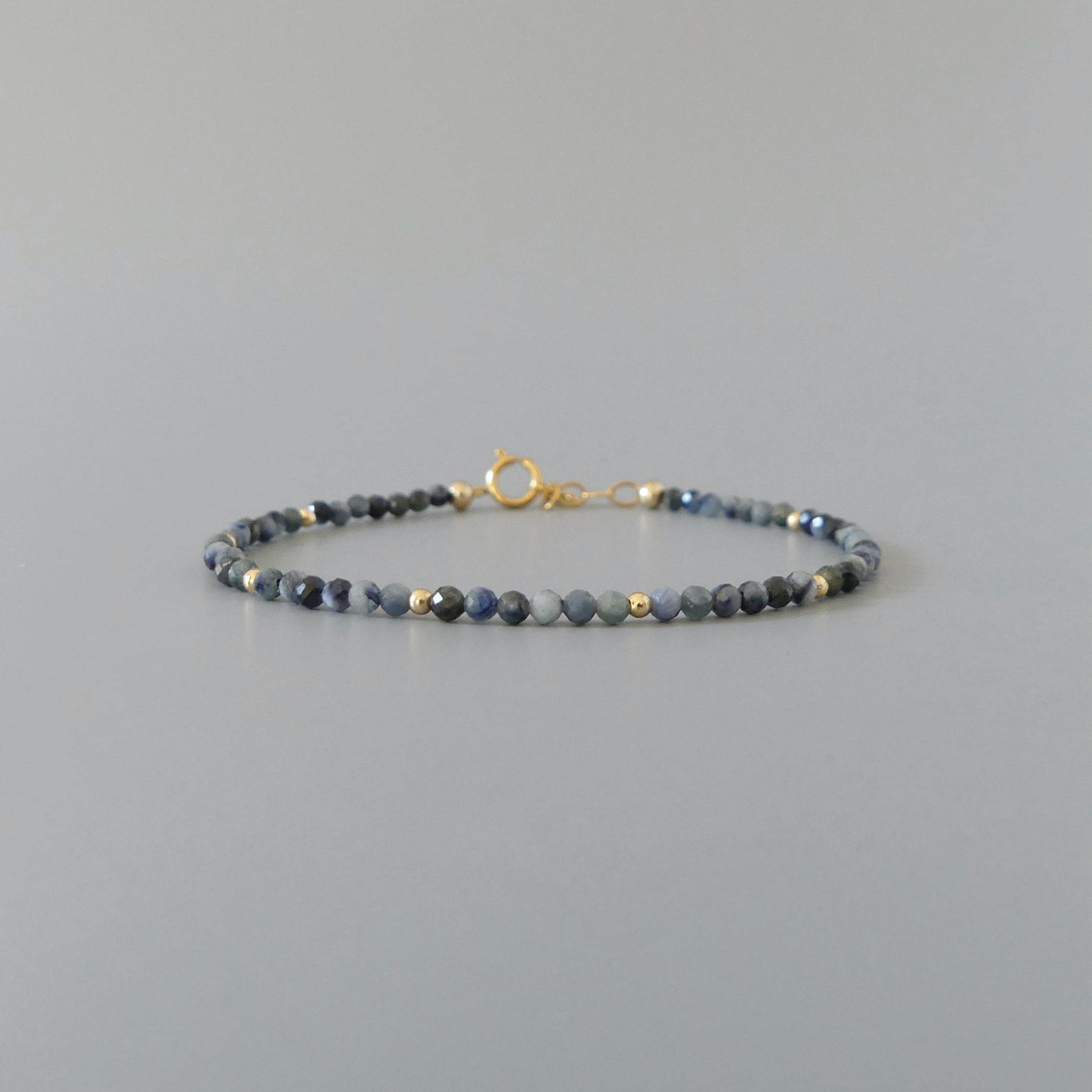 Tiny Blue Sapphire Bracelet Dainty Gemstone Beaded Bracelet Crystal Minimalist Jewelry September Birthstone Gift for Women Wife Daughter