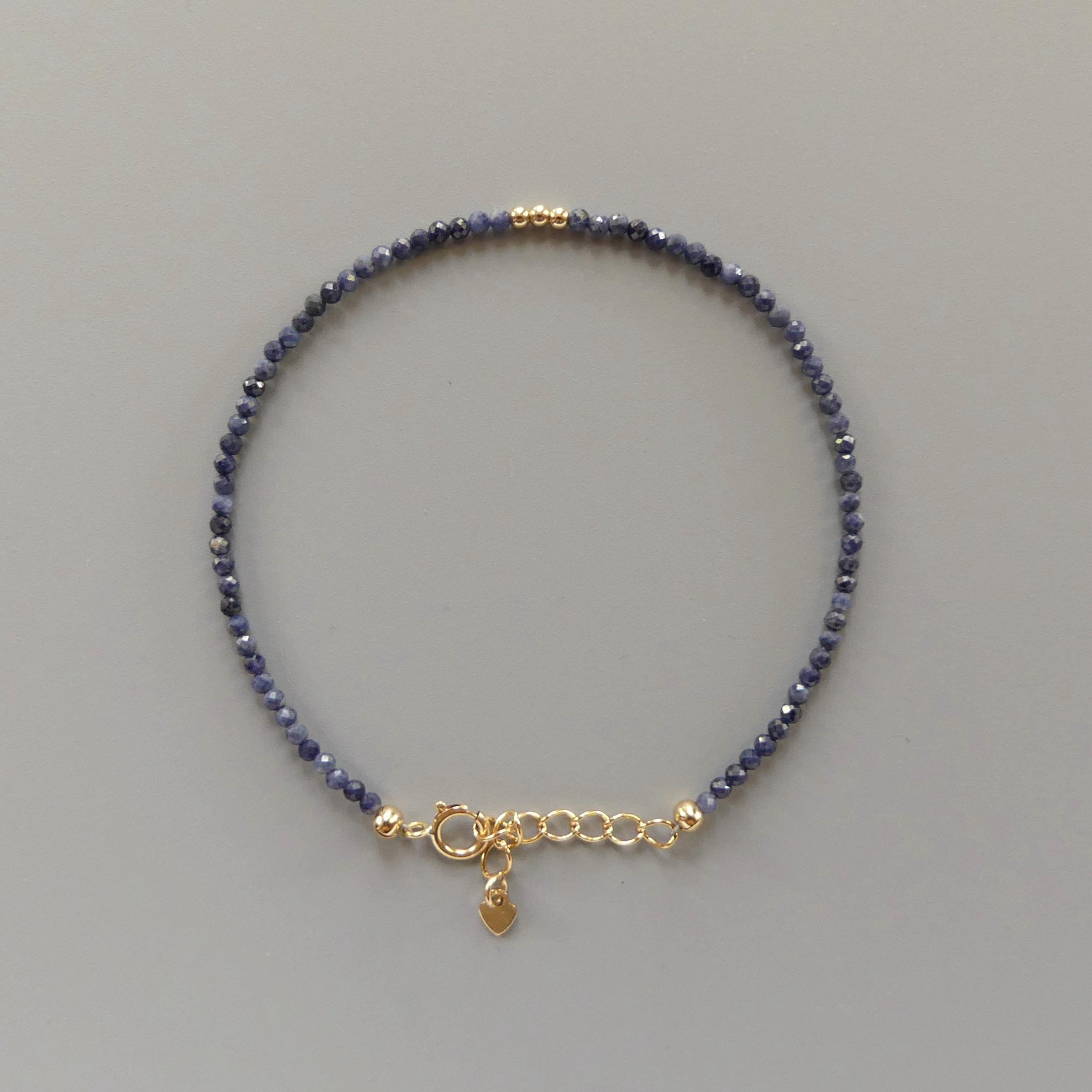 Tiny Blue Sapphire Bracelet Dainty Gemstone Beaded Bracelet Crystal Minimalist Jewelry September Birthstone Gift for Women Wife Daughter