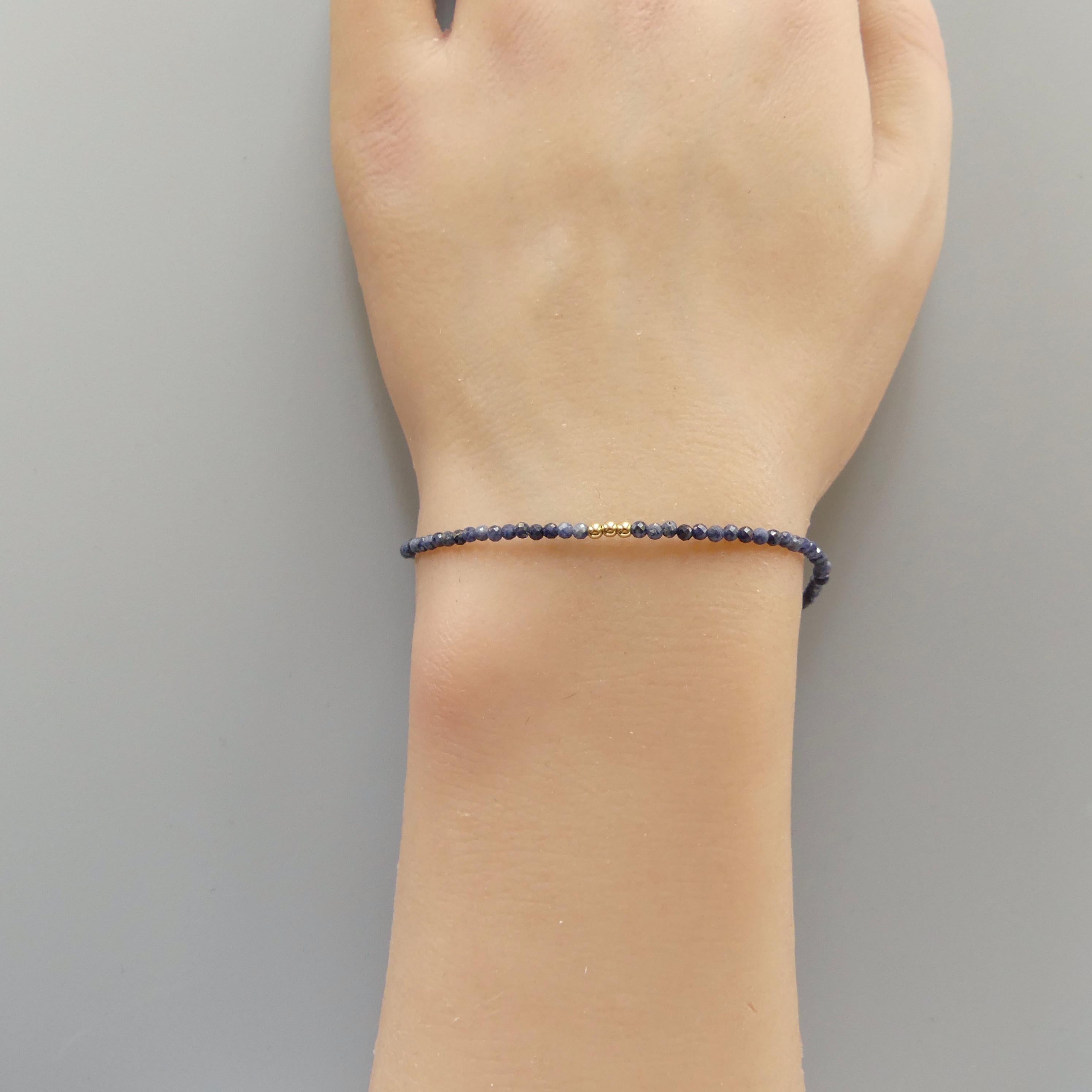 Tiny Blue Sapphire Bracelet Dainty Gemstone Beaded Bracelet Crystal Minimalist Jewelry September Birthstone Gift for Women Wife Daughter