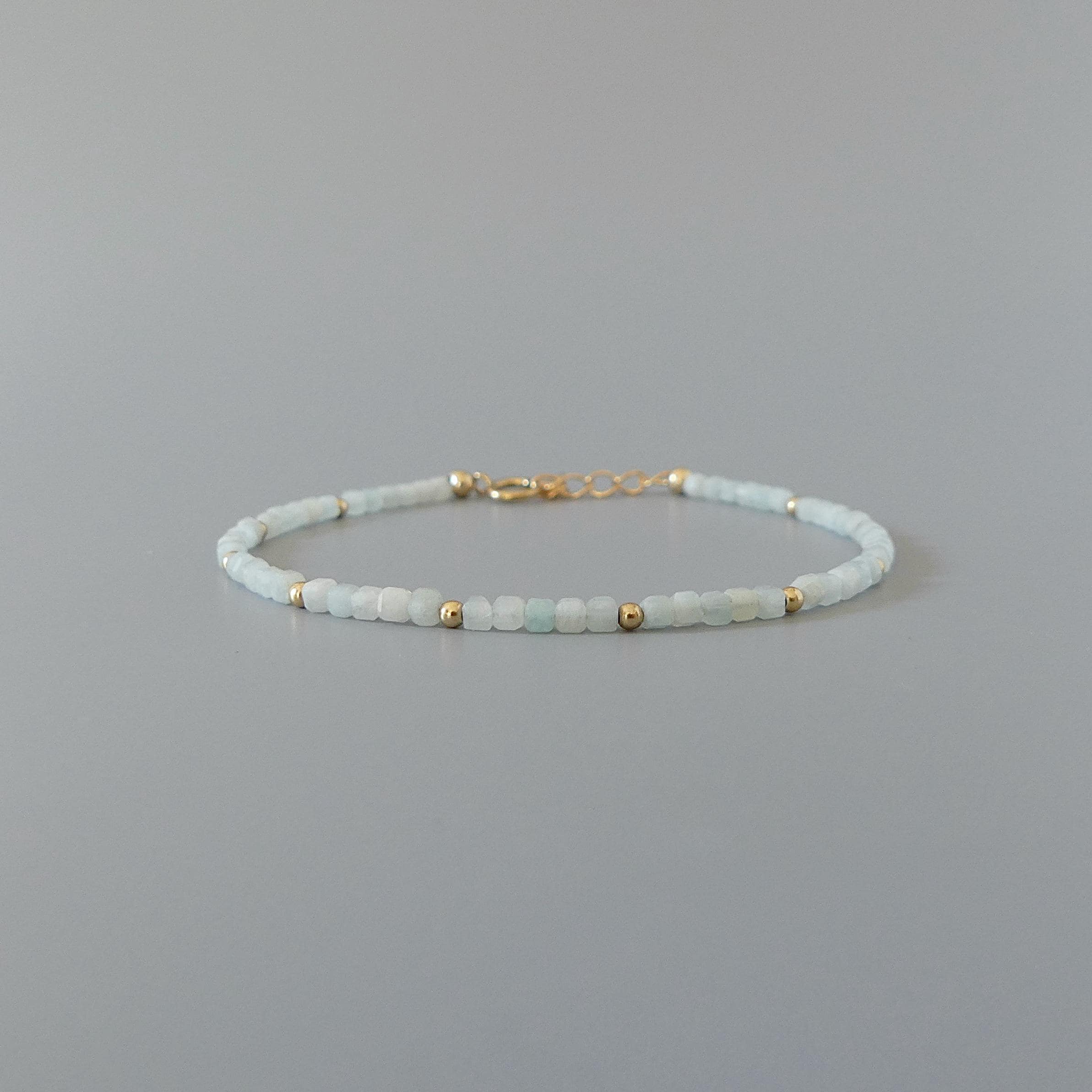 Tiny Amazonite Bracelet Dainty Gemstone Cube Beaded Bracelet Blue Crystal Trendy Minimalist Jewelry Stacking Birthday Gift Mom Grandma Gift