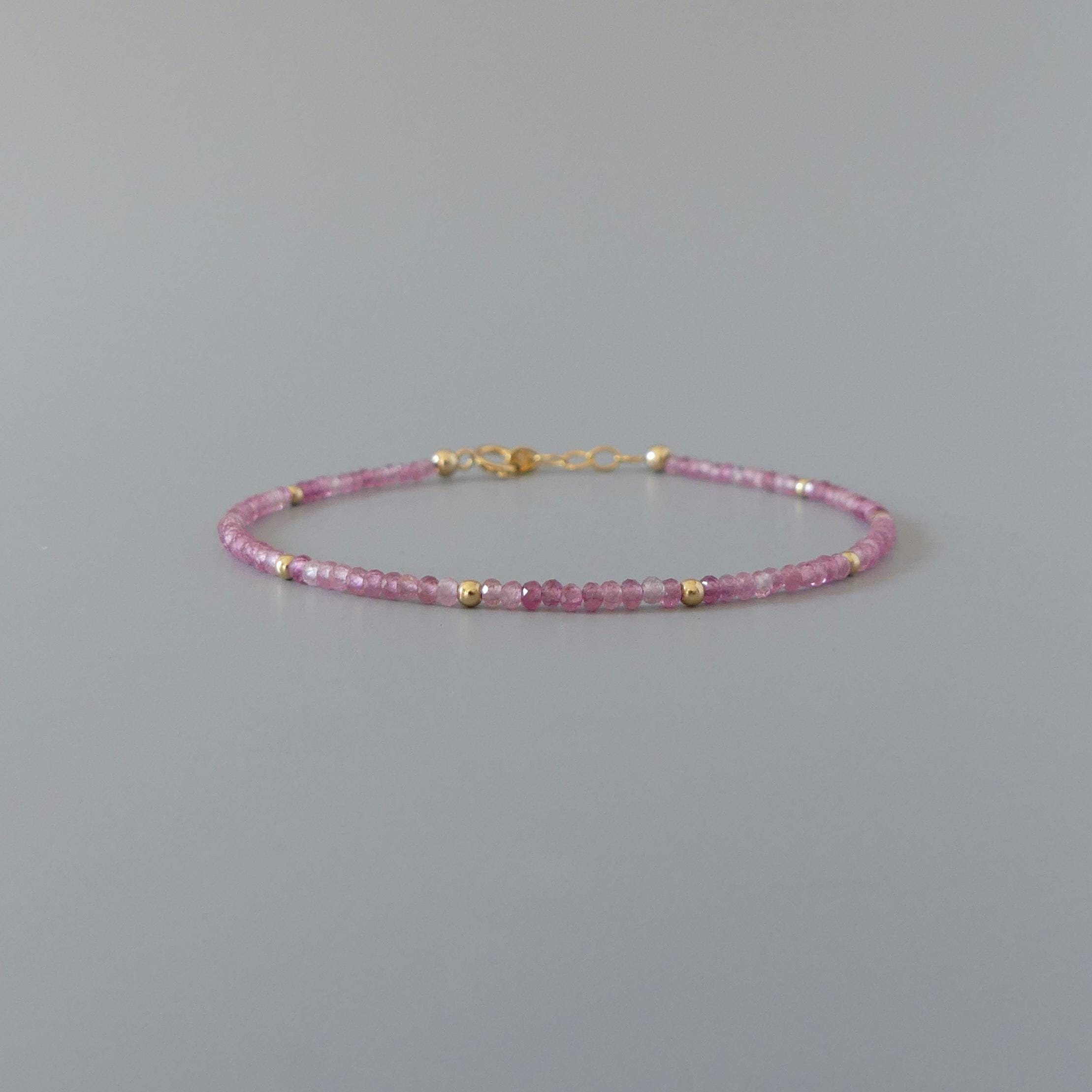 Tiny Pink Tourmaline Bracelet Dainty Gemstone Beaded Bracelet October Birthstone Pink Crystal Jewelry Minimalist Birthday Gift for Mom Wife