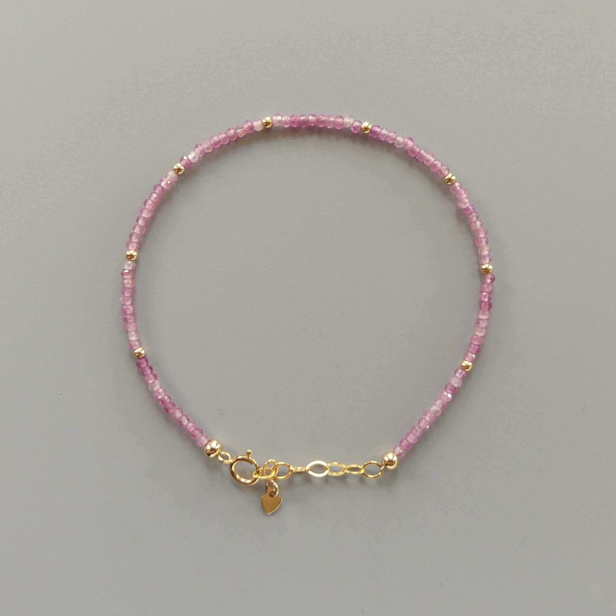 Tiny Pink Tourmaline Bracelet Dainty Gemstone Beaded Bracelet October Birthstone Pink Crystal Jewelry Minimalist Birthday Gift for Mom Wife