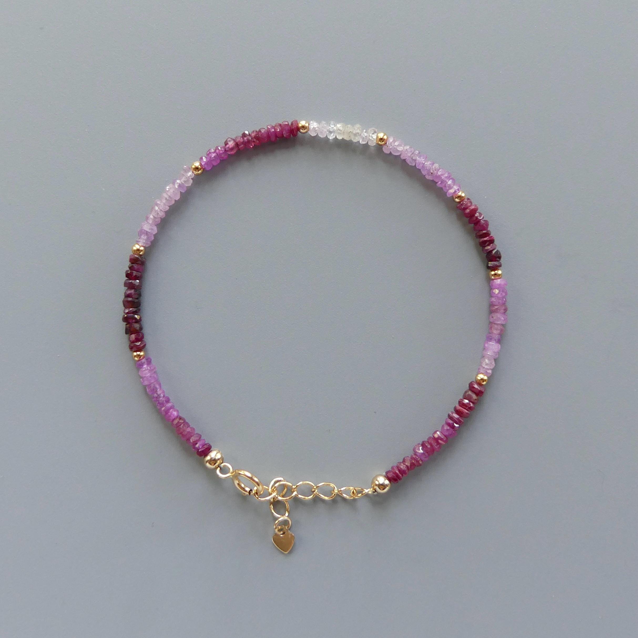 Tiny Ombre Ruby Bracelet Dainty Gold Filled Bead Bracelet Minimalist July Birthstone Bracelet Stacking Birthday Gift 40th Anniversary