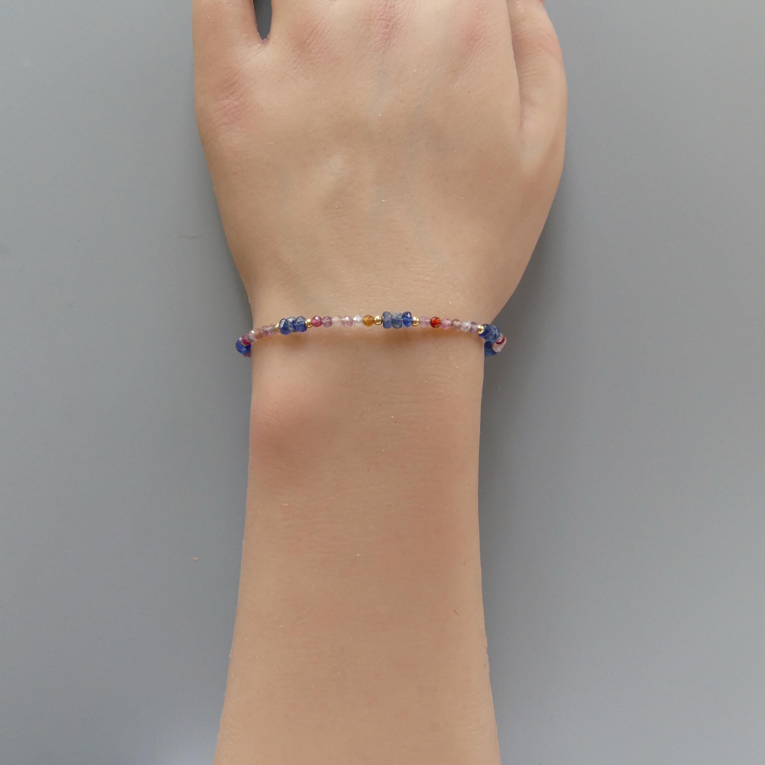Tiny Blue Kyanite Bracelet Dainty Multi Spinel Gold Filled Beaded Bracelet Stacking Minimalist Jewelry Colorful Birthday Gift for Women