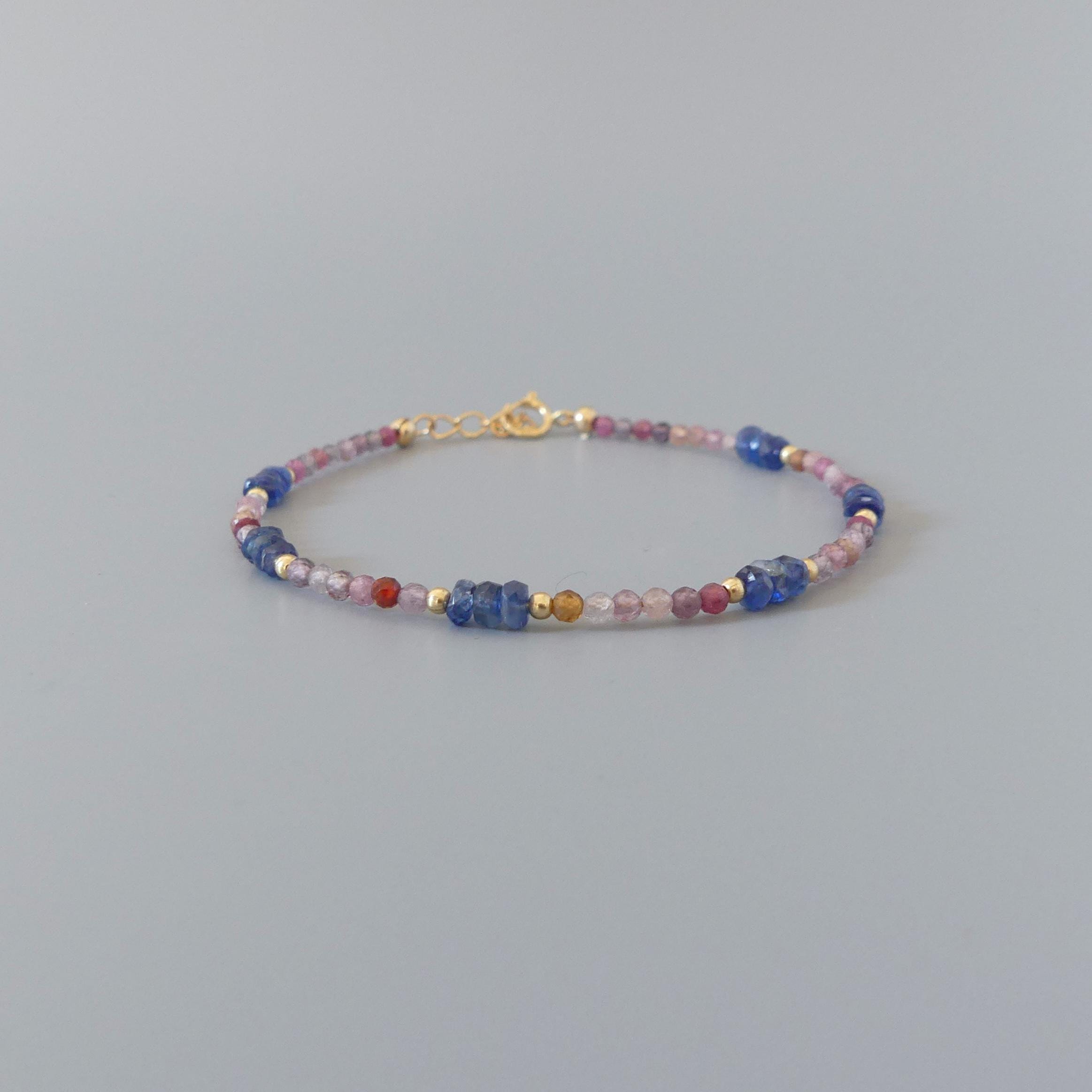 Tiny Blue Kyanite Bracelet Dainty Multi Spinel Gold Filled Beaded Bracelet Stacking Minimalist Jewelry Colorful Birthday Gift for Women