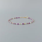 Tiny Ruby Bracelet Dainty Rose Quartz Gold Filled Bead Bracelet Silver Stacking Thin Birthstone Jewelry Colorful Birthday Gift for Women