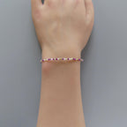 Tiny Ruby Bracelet Dainty Rose Quartz Gold Filled Bead Bracelet Silver Stacking Thin Birthstone Jewelry Colorful Birthday Gift for Women