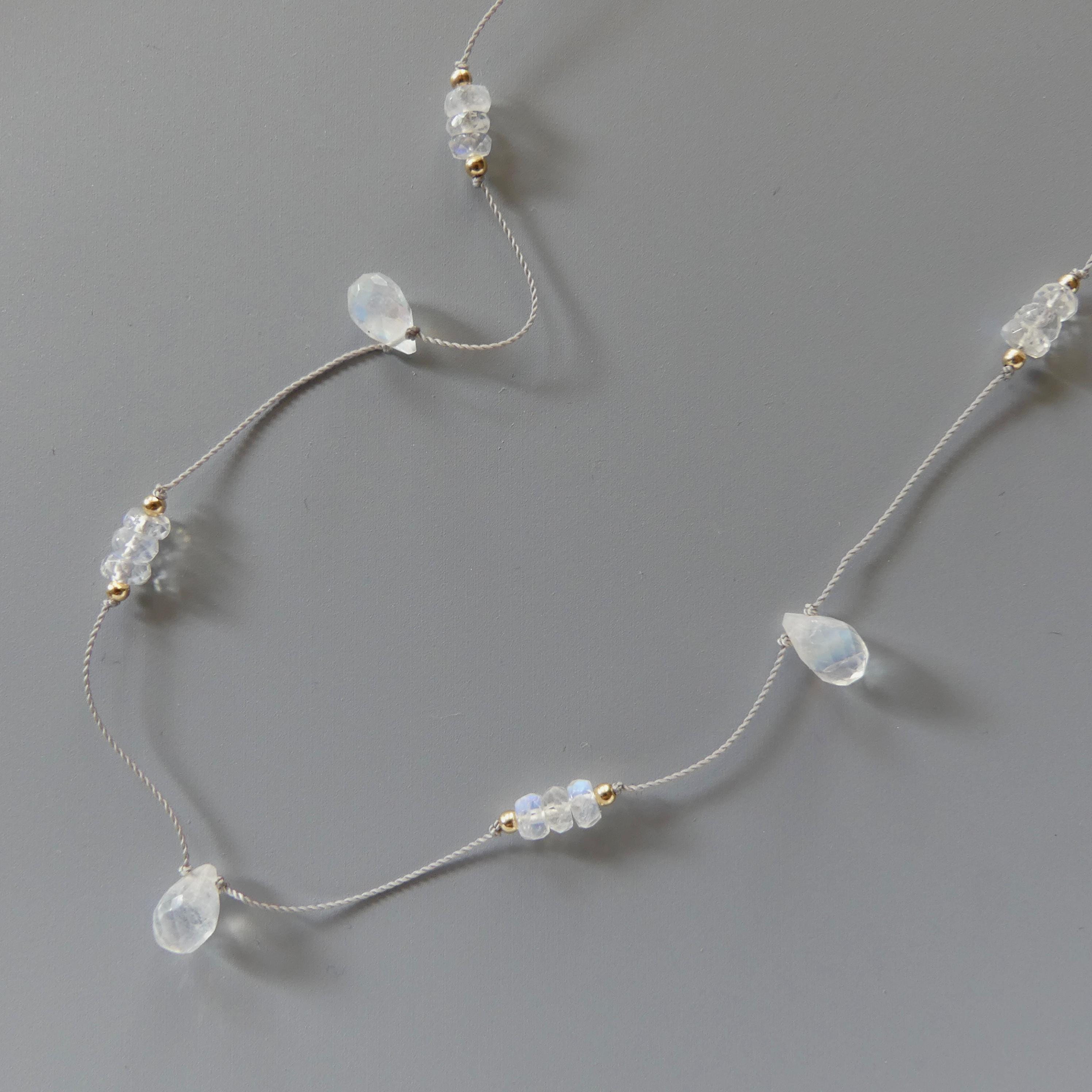 Dainty Silk Necklace Moonstone Knotted Silk Necklace Beaded Choker Layering Necklace Gift for Women Bridal Jewelry June Birthstone Gift