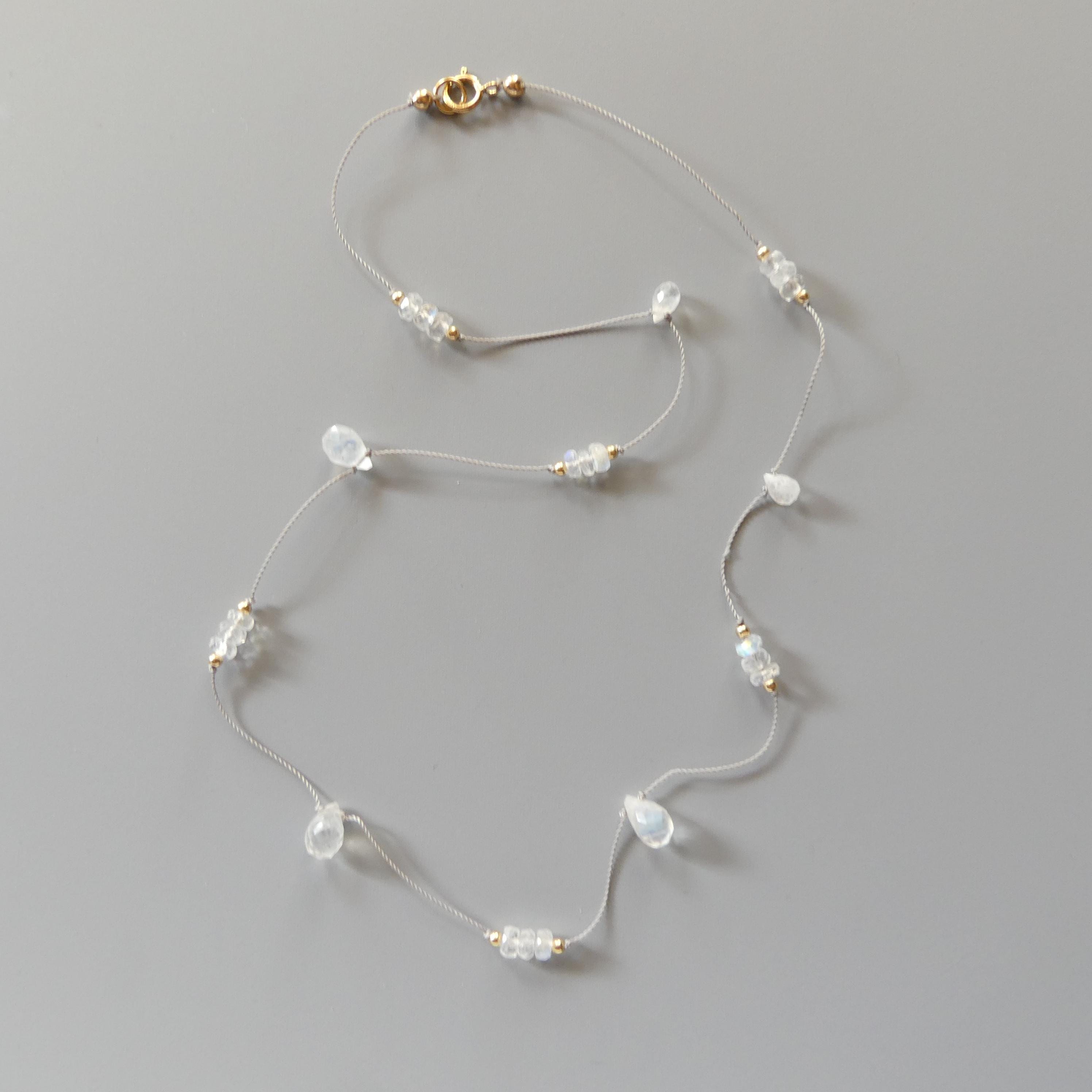 Dainty Silk Necklace Moonstone Knotted Silk Necklace Beaded Choker Layering Necklace Gift for Women Bridal Jewelry June Birthstone Gift