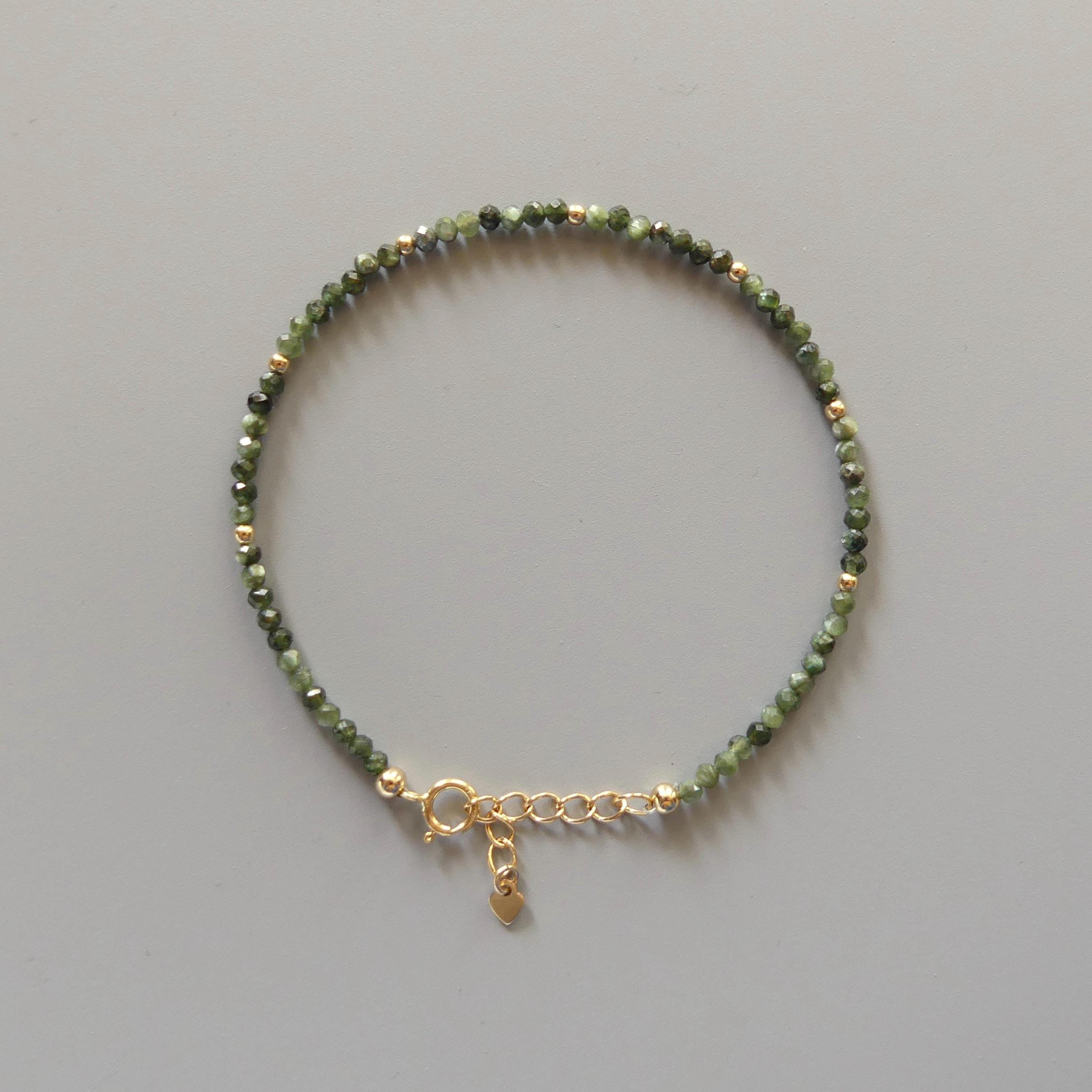 Tiny Seraphinite Bracelet Dainty Gemstone Beaded Bracelet Gold Filled Minimalist Bracelet Healing Birthday Gift Christmas Mom Wife Daughter