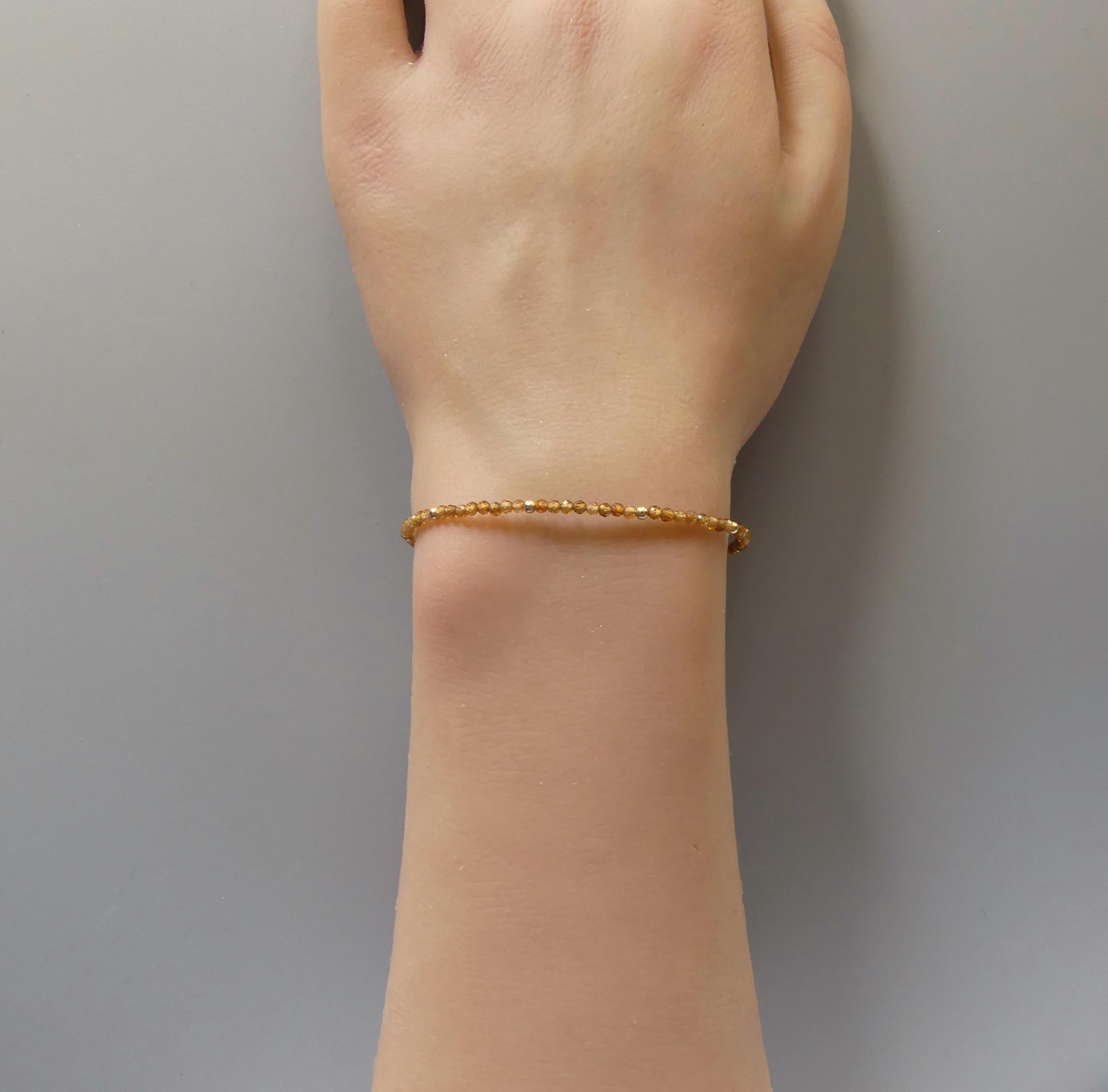 Tiny Topazolite Bracelet Dainty Yellow Garnet Beaded Bracelet Gold Filled Minimalist Jewelry Birthday Gift Christmas Mom Wife Daughter