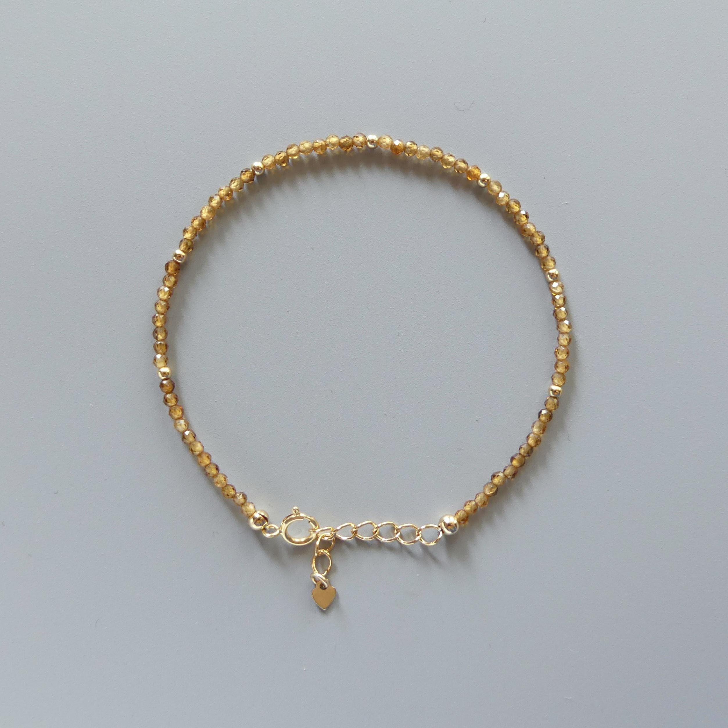Tiny Topazolite Bracelet Dainty Yellow Garnet Beaded Bracelet Gold Filled Minimalist Jewelry Birthday Gift Christmas Mom Wife Daughter