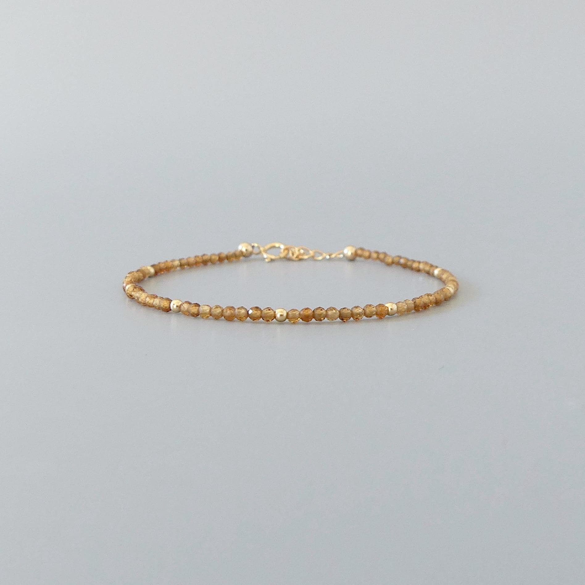 Tiny Topazolite Bracelet Dainty Yellow Garnet Beaded Bracelet Gold Filled Minimalist Jewelry Birthday Gift Christmas Mom Wife Daughter