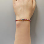 Tiny Garnet Bracelet Dainty London Blue Topaz Gemstone Beaded Bracelet Crystal Minimalist Jewelry January Birthstone December Gift for Women