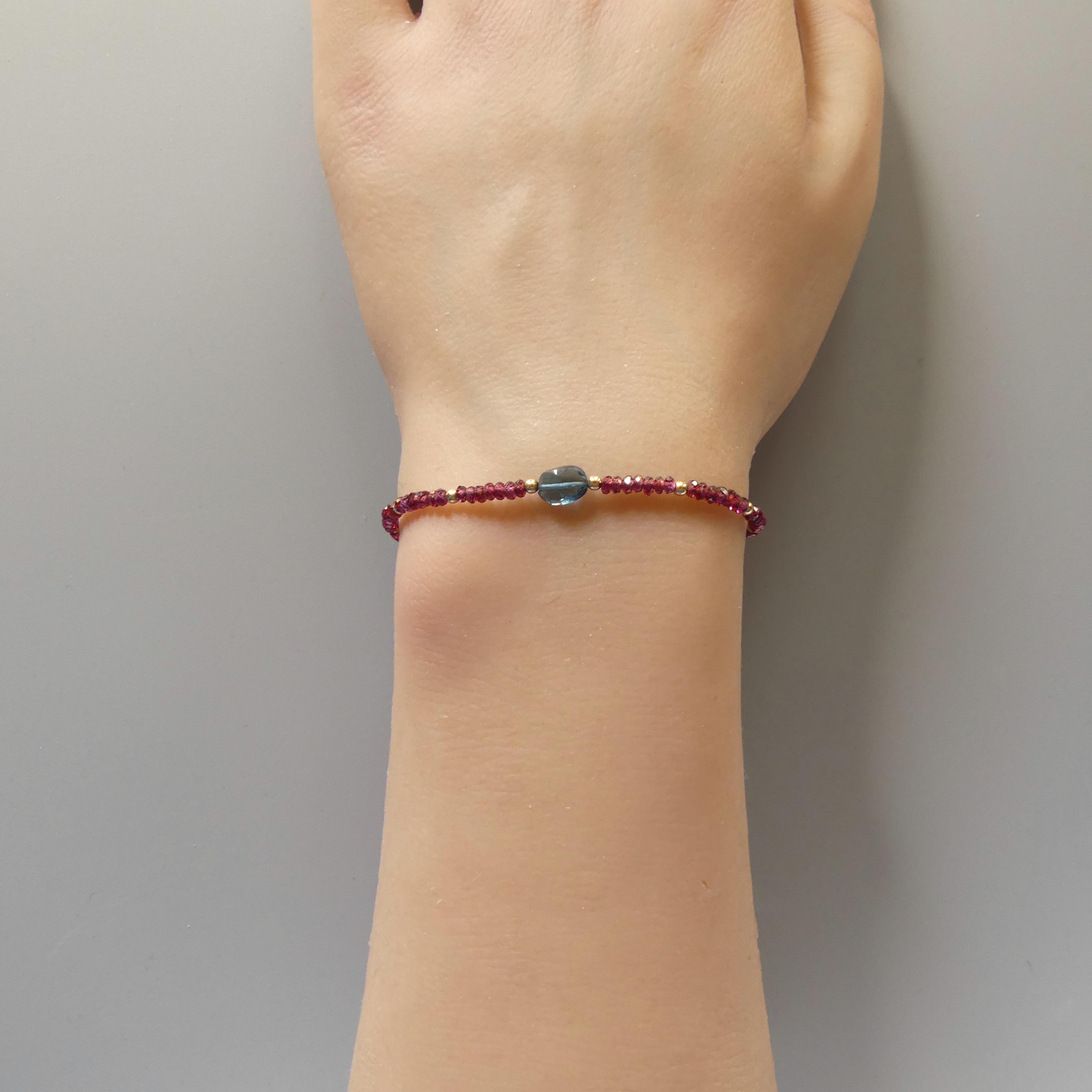 Tiny Garnet Bracelet Dainty London Blue Topaz Gemstone Beaded Bracelet Crystal Minimalist Jewelry January Birthstone December Gift for Women