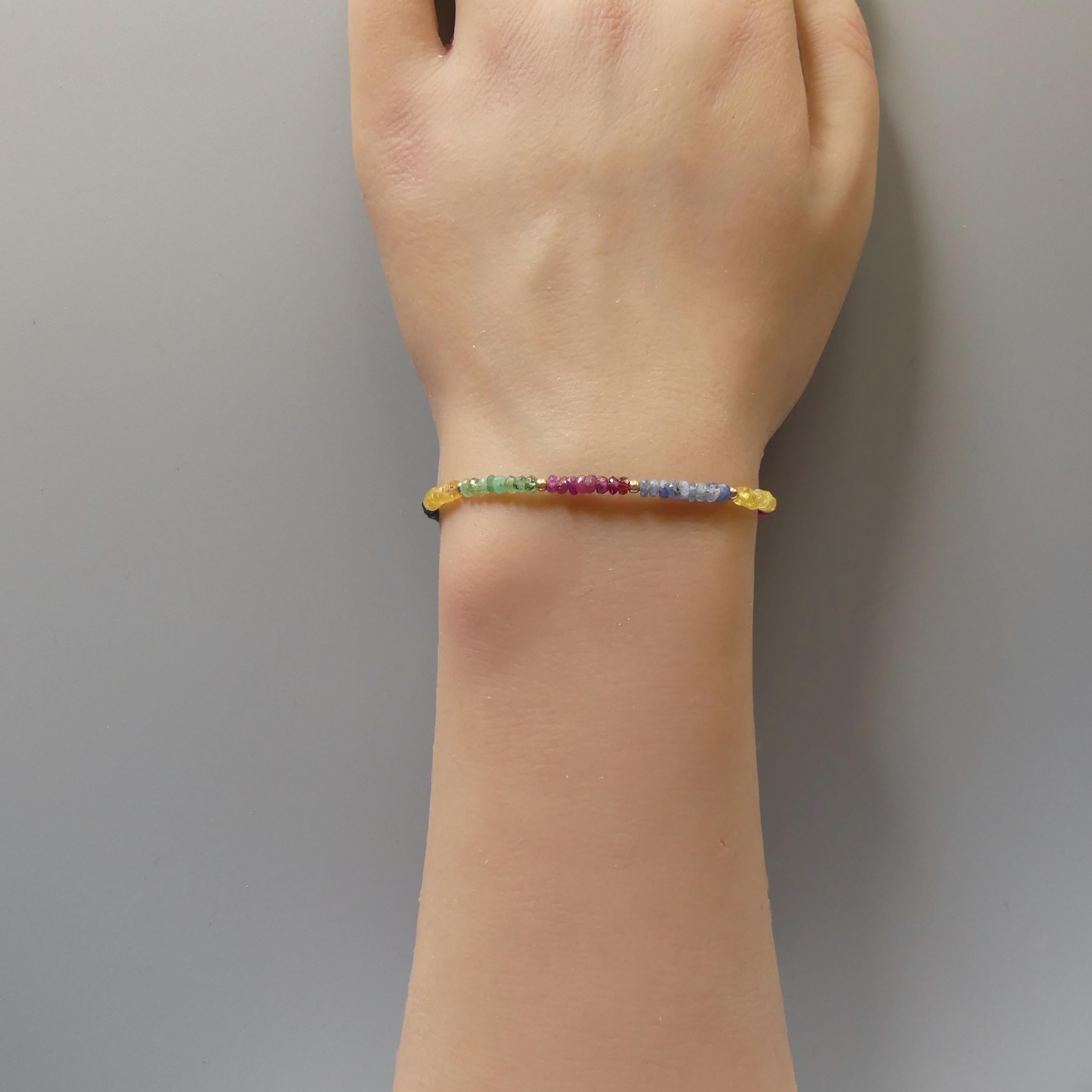 Tiny Multi Sapphire Bracelet Dainty Colorful Sapphire Gemstone Beaded Bracelet Jewelry Minimalist September Birthstone Birthday Gift Wife
