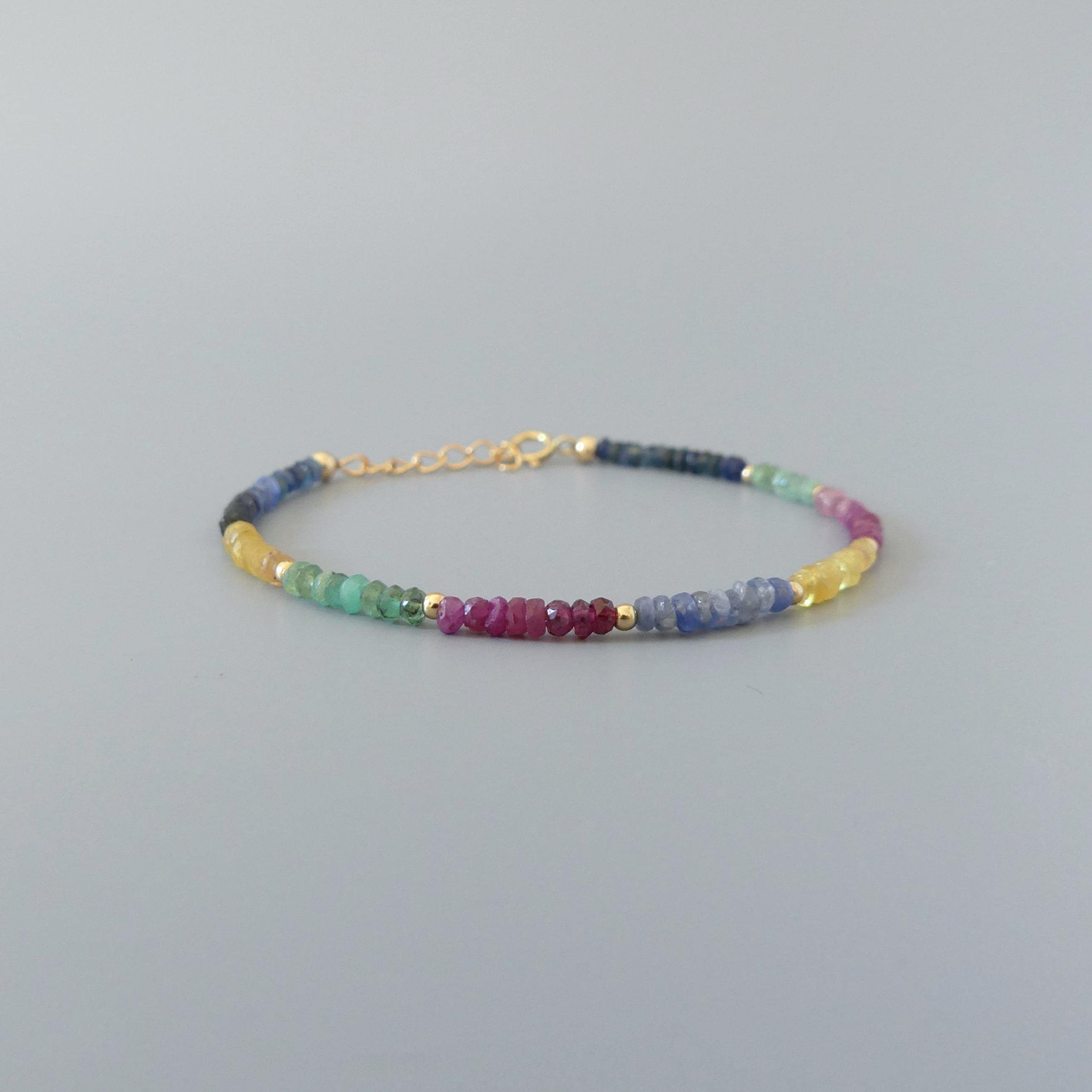 Tiny Multi Sapphire Bracelet Dainty Colorful Sapphire Gemstone Beaded Bracelet Jewelry Minimalist September Birthstone Birthday Gift Wife