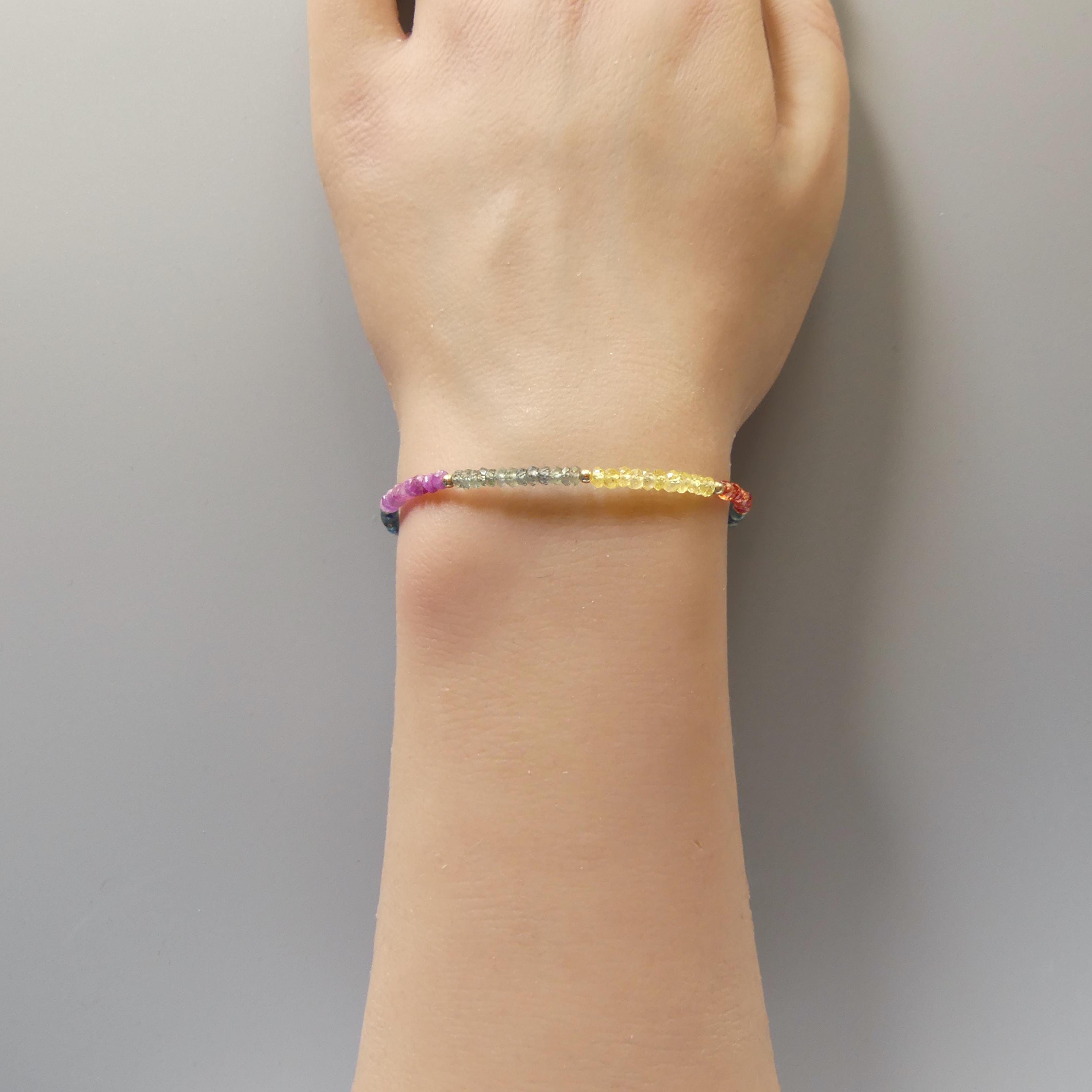 Tiny Multi Sapphire Bracelet Dainty Colorful Sapphire Gemstone Beaded Bracelet Jewelry Minimalist September Birthstone Birthday Gift Wife