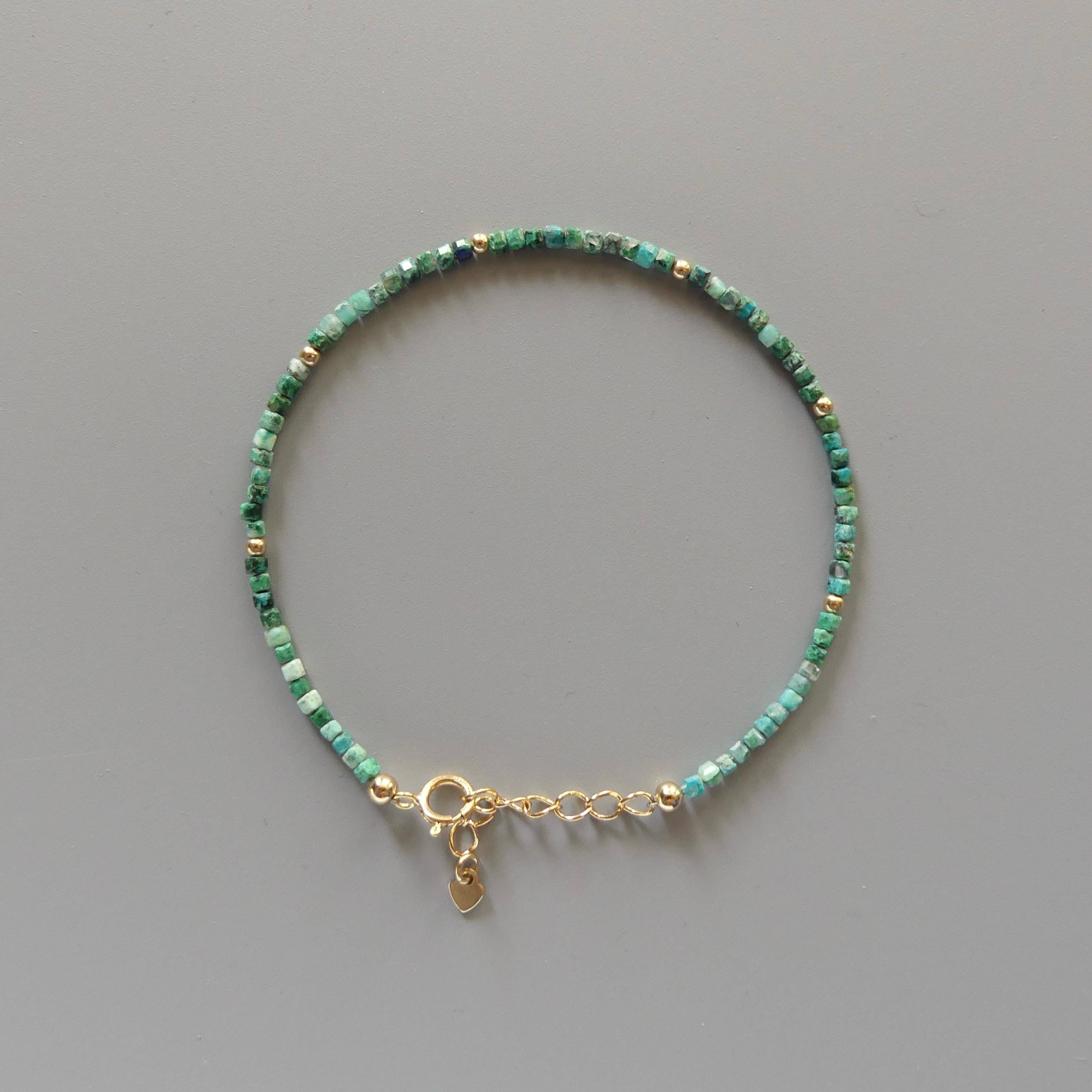 Tiny Malacholla Bracelet Dainty Malachite Bracelet Chrysocolla Gold filled Beaded Jewelry Minimalist Chic Everyday Stacking Gift for Women