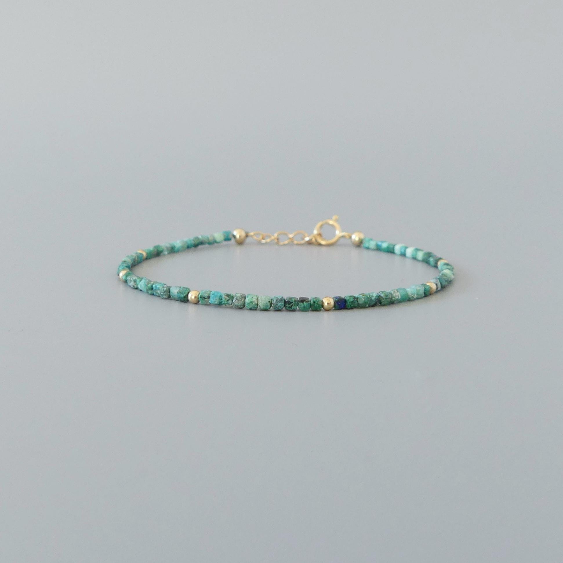 Tiny Malacholla Bracelet Dainty Malachite Bracelet Chrysocolla Gold filled Beaded Jewelry Minimalist Chic Everyday Stacking Gift for Women