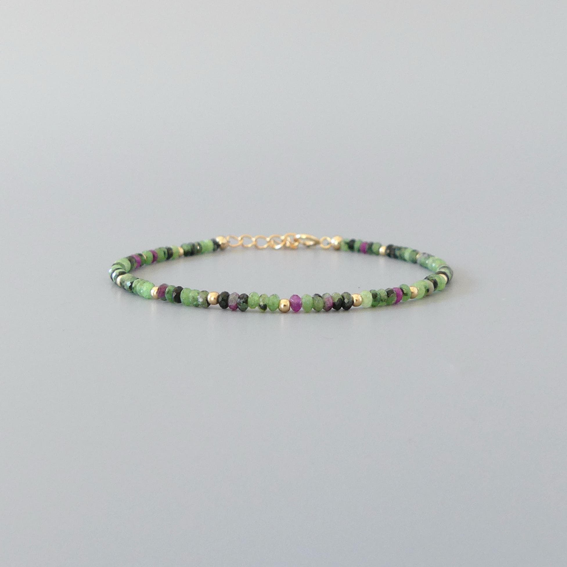 Tiny Ruby Zoisite Bracelet Dainty Beaded Bracelet Gold Filled Crystal Minimalist Jewelry July Birthstone Birthday Gift for Women