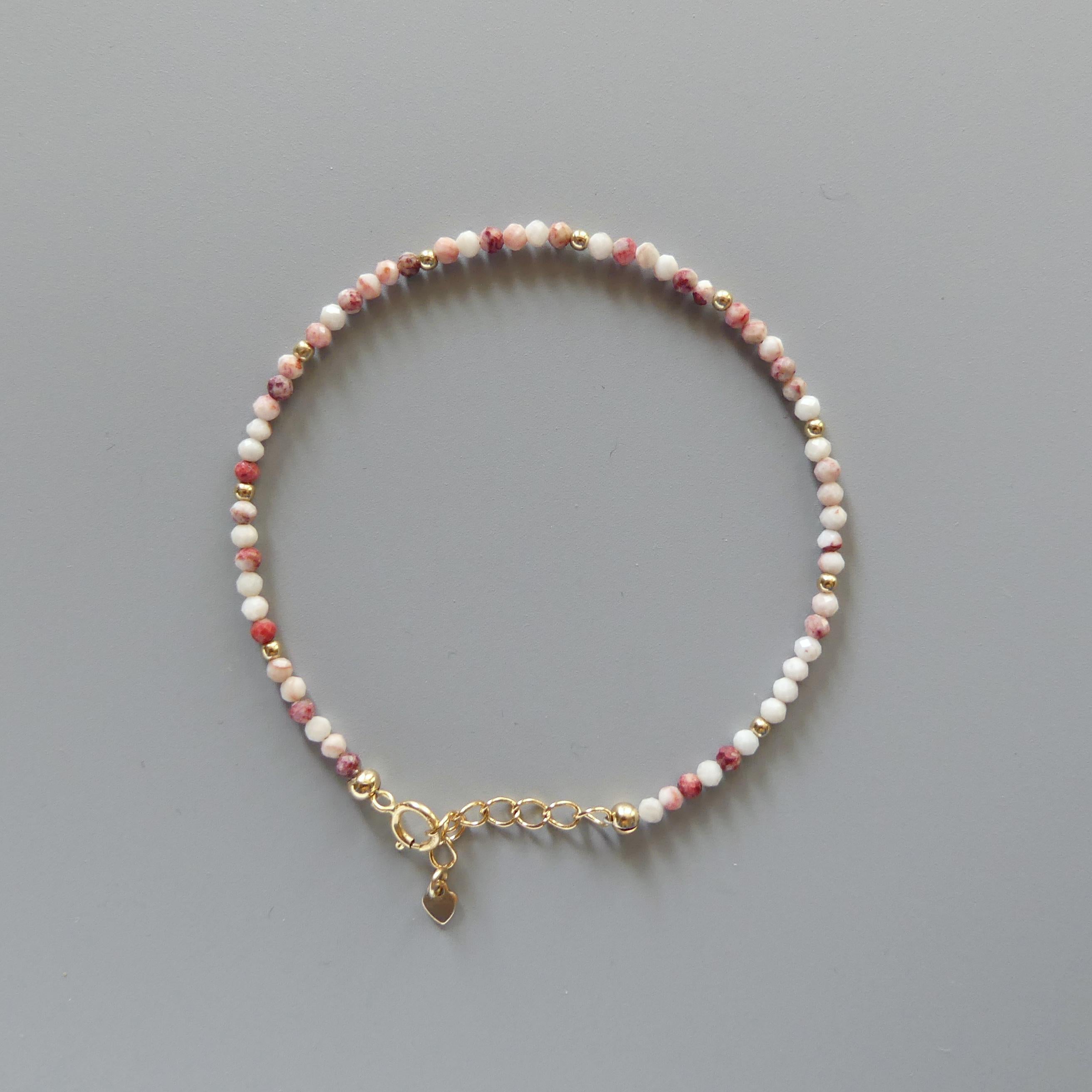 Tiny Cinnabrite Bracelet Dainty Gold Filled Beaded Bracelet Gemstone Jewelry Minimalist Healing Crystal Bracelet Delicate Gift for Women