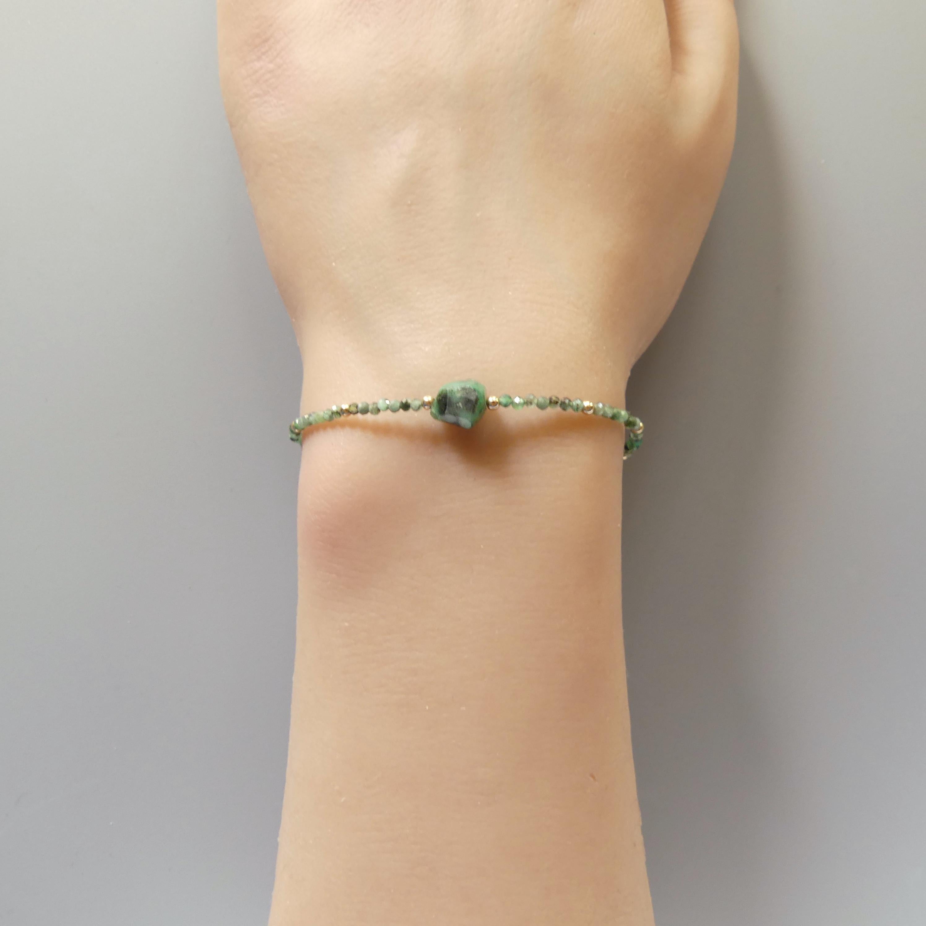 Tiny Emerald Bracelet Dainty Gemstone Beaded Jewelry Green Crystal Bracelet Minimalist May Birthstone Birthday Gift 20th Anniversary Wife