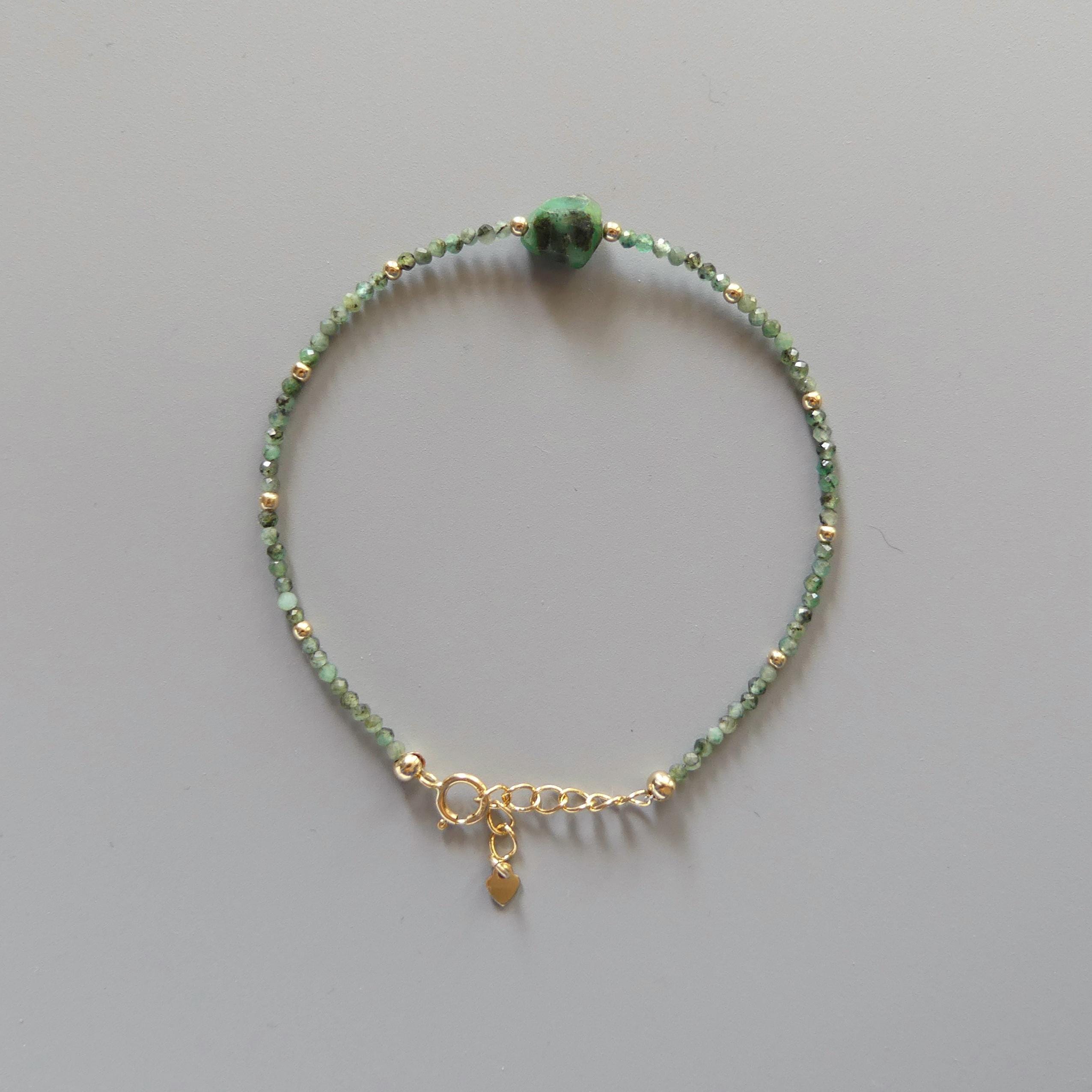Tiny Emerald Bracelet Dainty Gemstone Beaded Jewelry Green Crystal Bracelet Minimalist May Birthstone Birthday Gift 20th Anniversary Wife