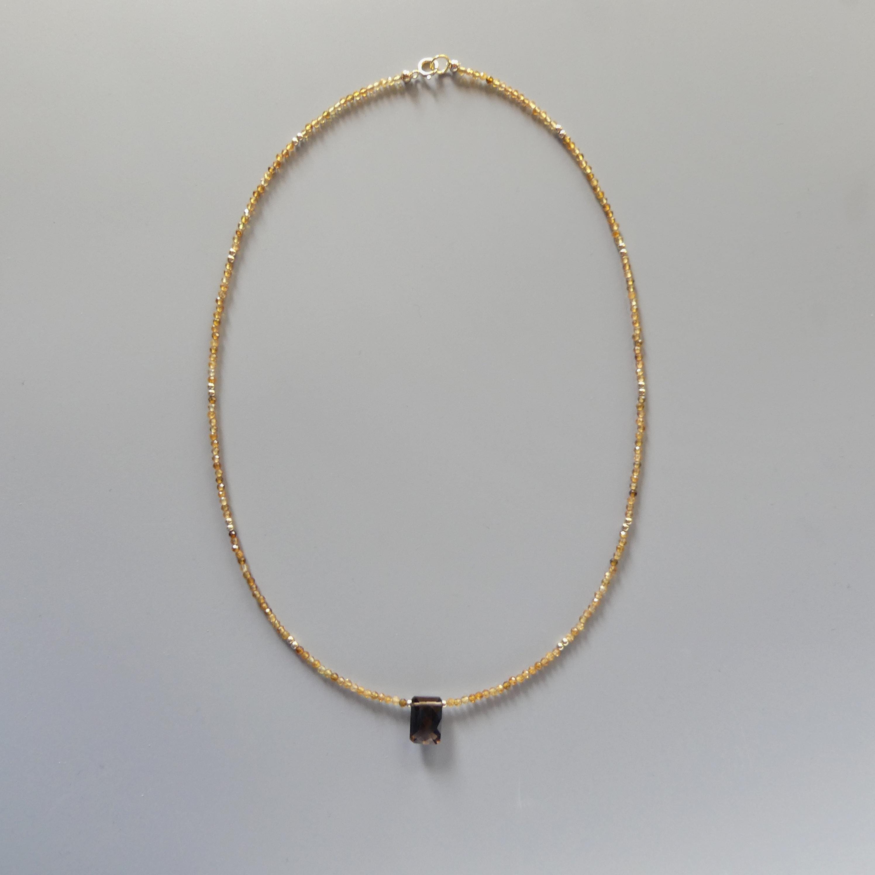 Tiny Smoky Quartz Choker Yellow Tourmaline Beaded Necklace Dainty Crystal Necklace Minimalist Boho Chic Gold Filled Necklace Jewelry Gift