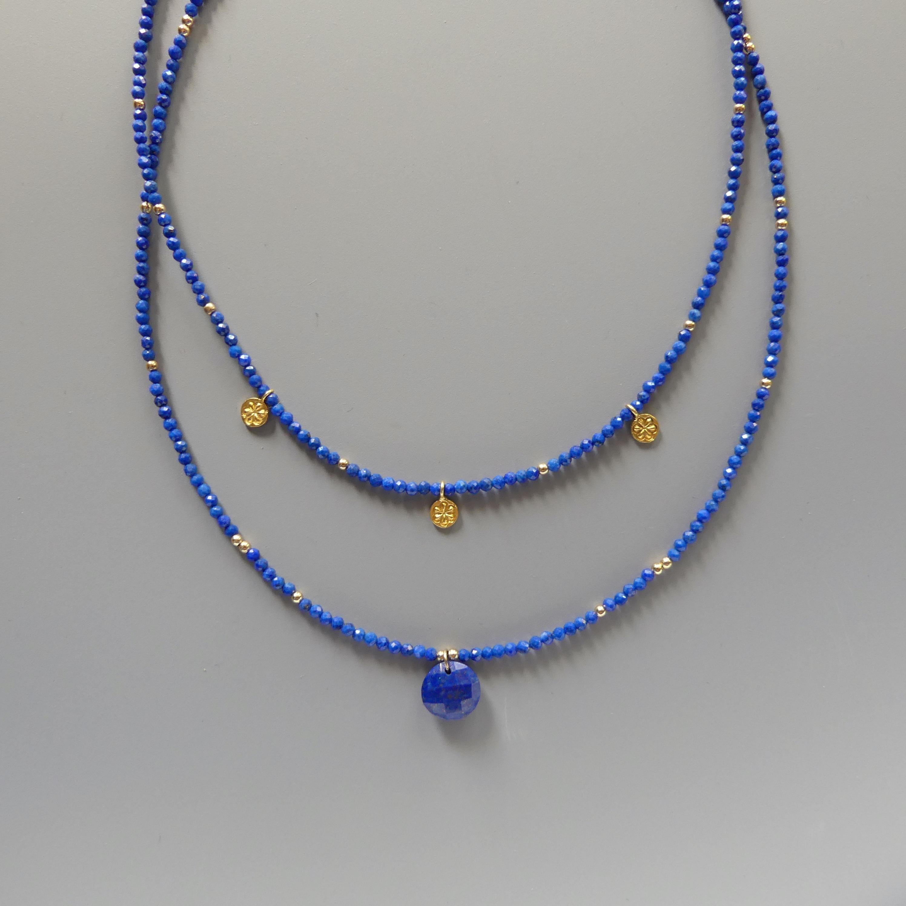 Tiny Lapis Beaded Necklace Layering Dainty Lapis Choker Minimalist Jewelry Gold Filled Birthday Gift For Women September Birthstone
