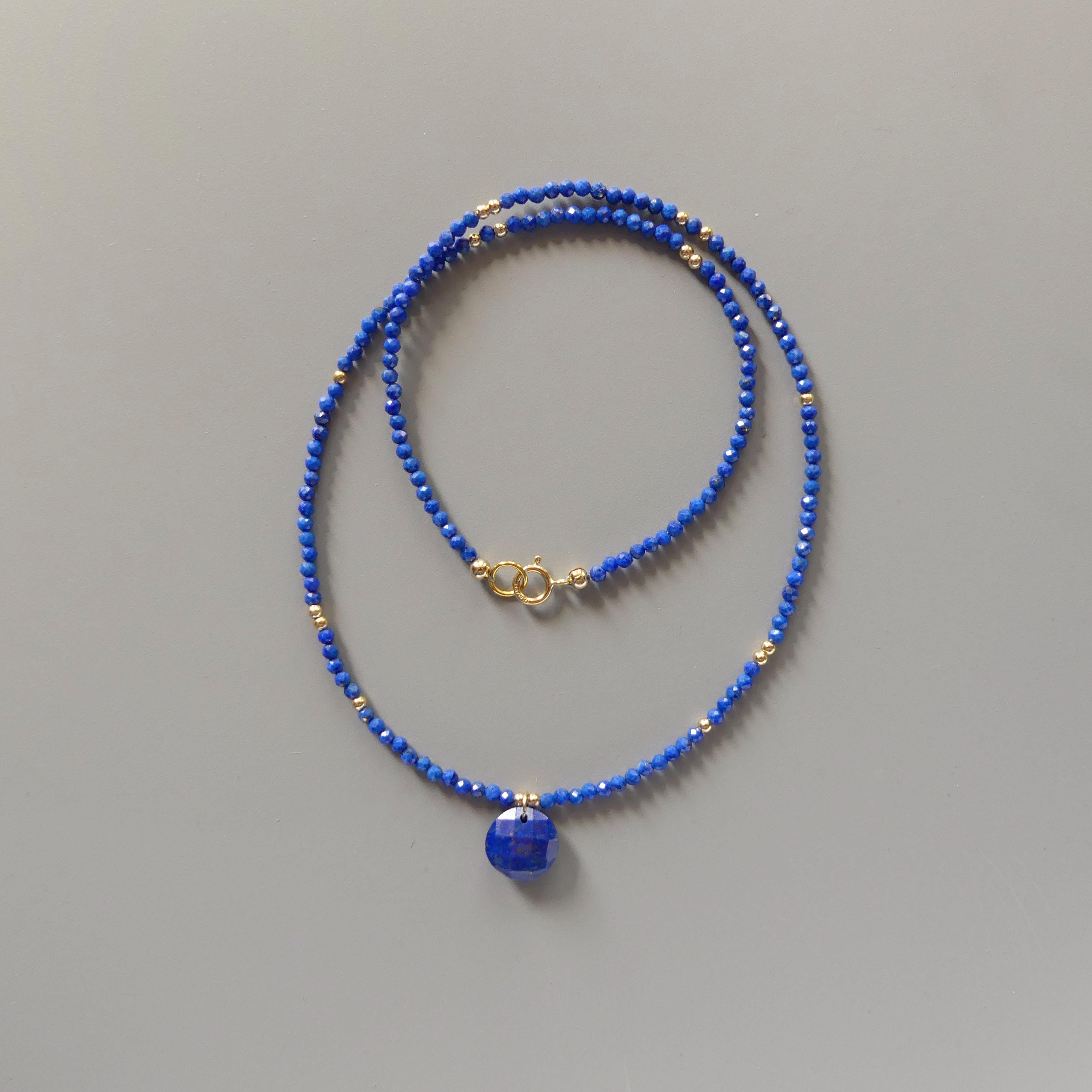 Tiny Lapis Beaded Necklace Layering Dainty Lapis Choker Minimalist Jewelry Gold Filled Birthday Gift For Women September Birthstone