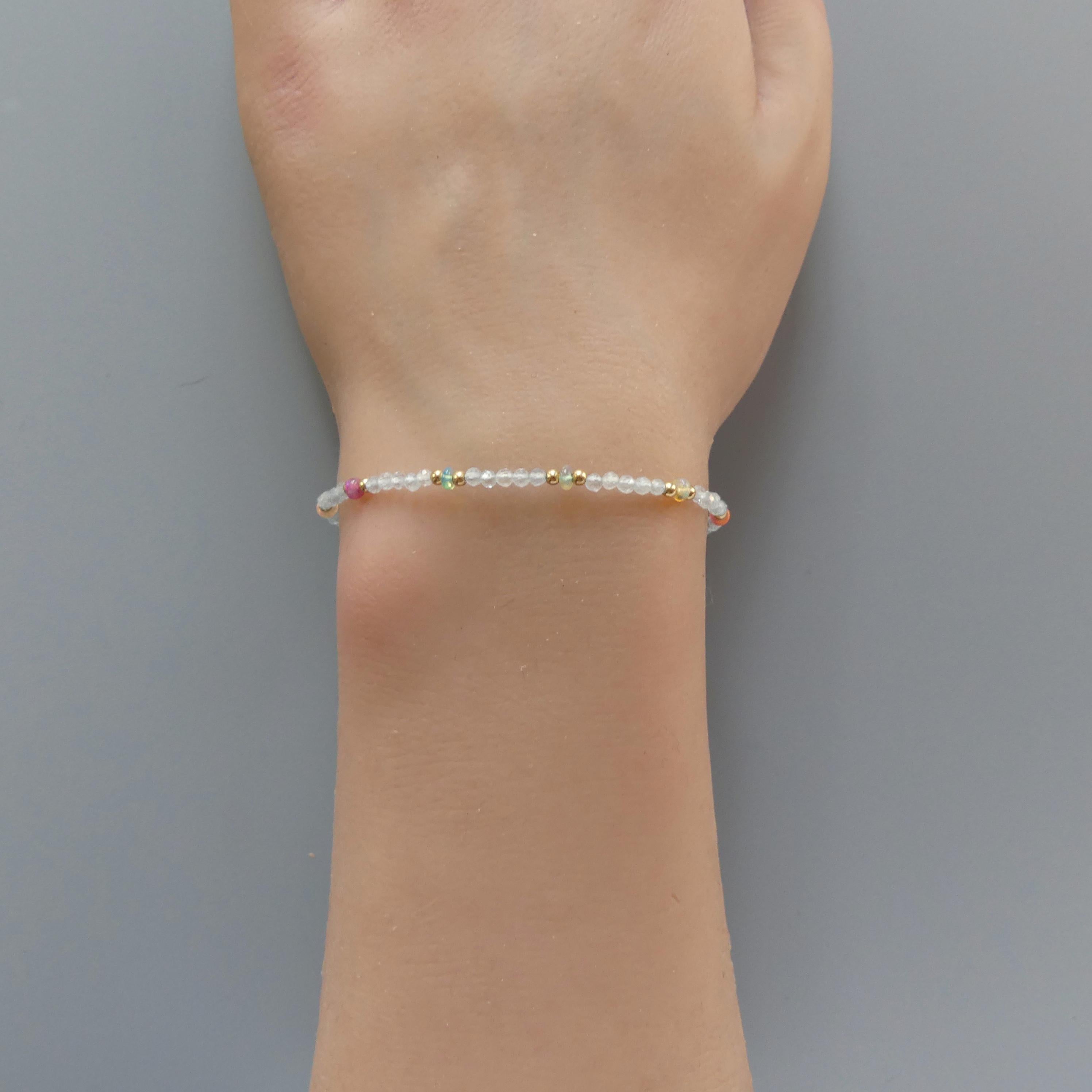 Tiny Pastel Opal Bracelet Dainty Aquamarine Gold Filled Beaded Minimalist Jewelry Birthstone Bracelet Mom Birthday Gift Wife Mom Bridesmaid
