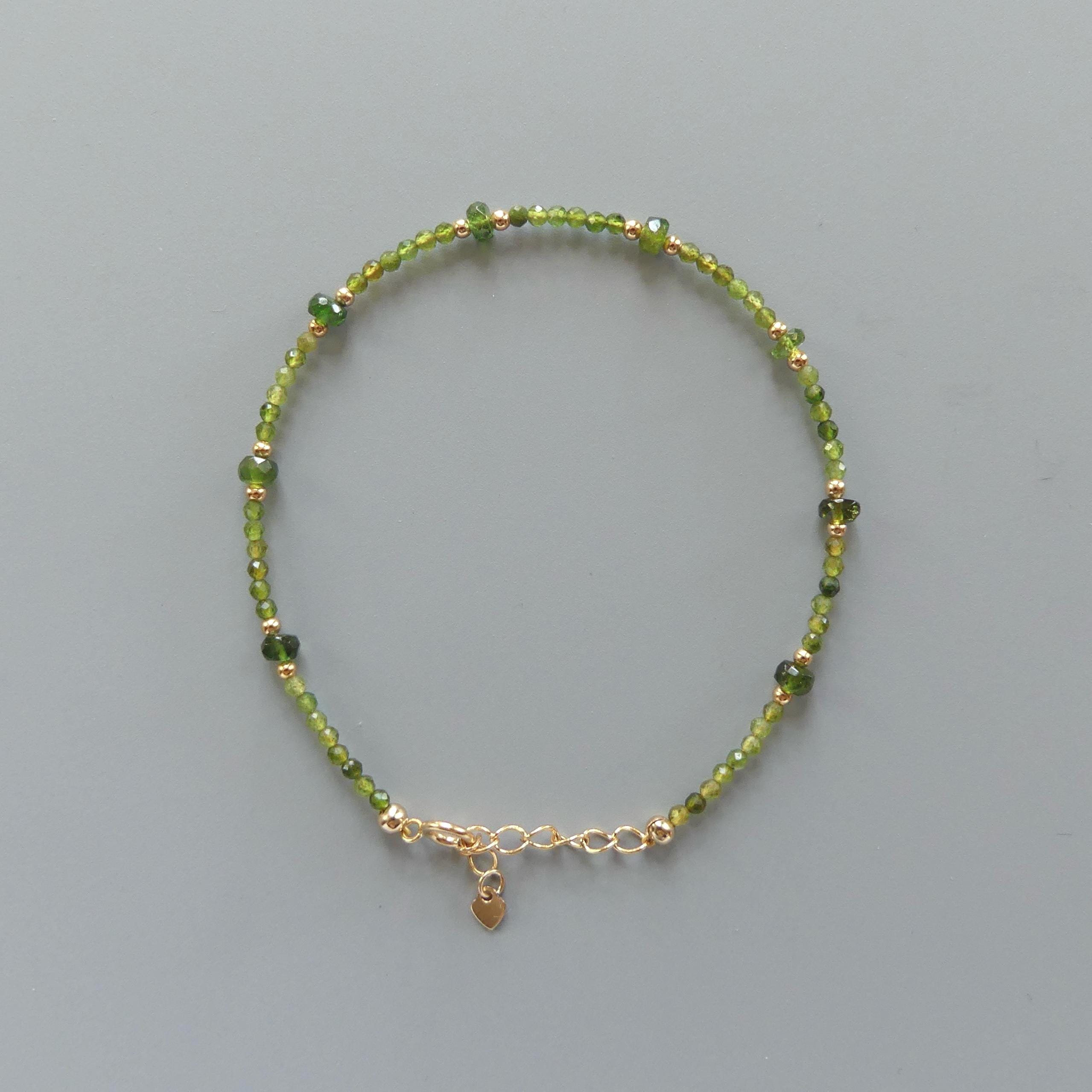 Tiny Green Tourmaline Bracelet Dainty Gold Filled Beaded Bracelet Green Crystal Minimalist Everyday Jewelry October Birthstone Gift Women