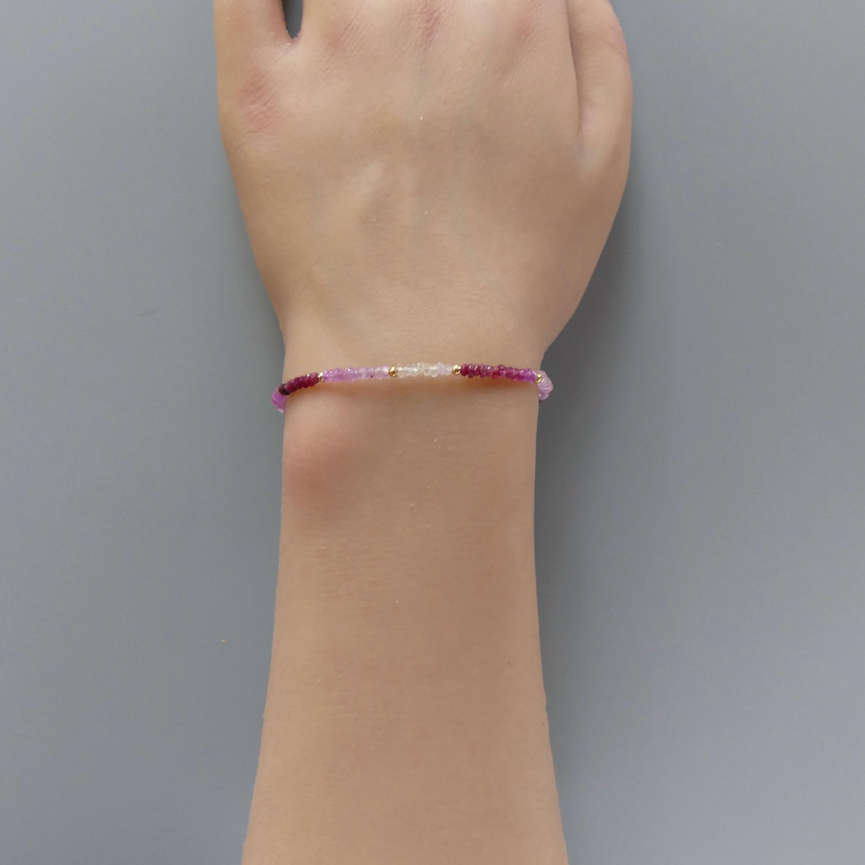 Tiny Ombre Ruby Bracelet Dainty Gold Filled Bead Bracelet Minimalist July Birthstone Bracelet Stacking Birthday Gift 40th Anniversary