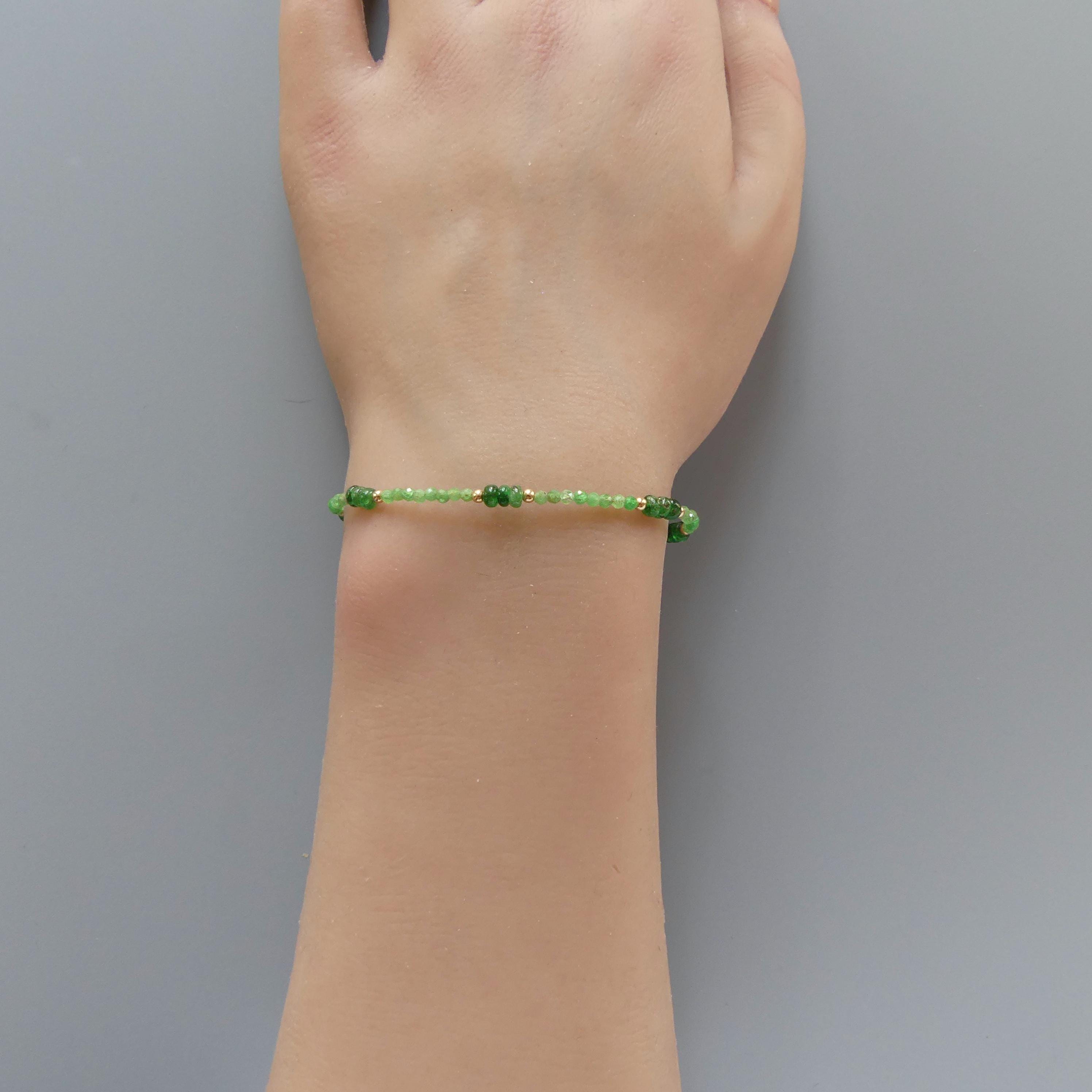Tiny Tsavorite Bracelet Dainty Green Garnet Gold Filled Beaded Bracelet Crystal Minimalist Jewelry January Birthstone Gift Birthday Mom Wife