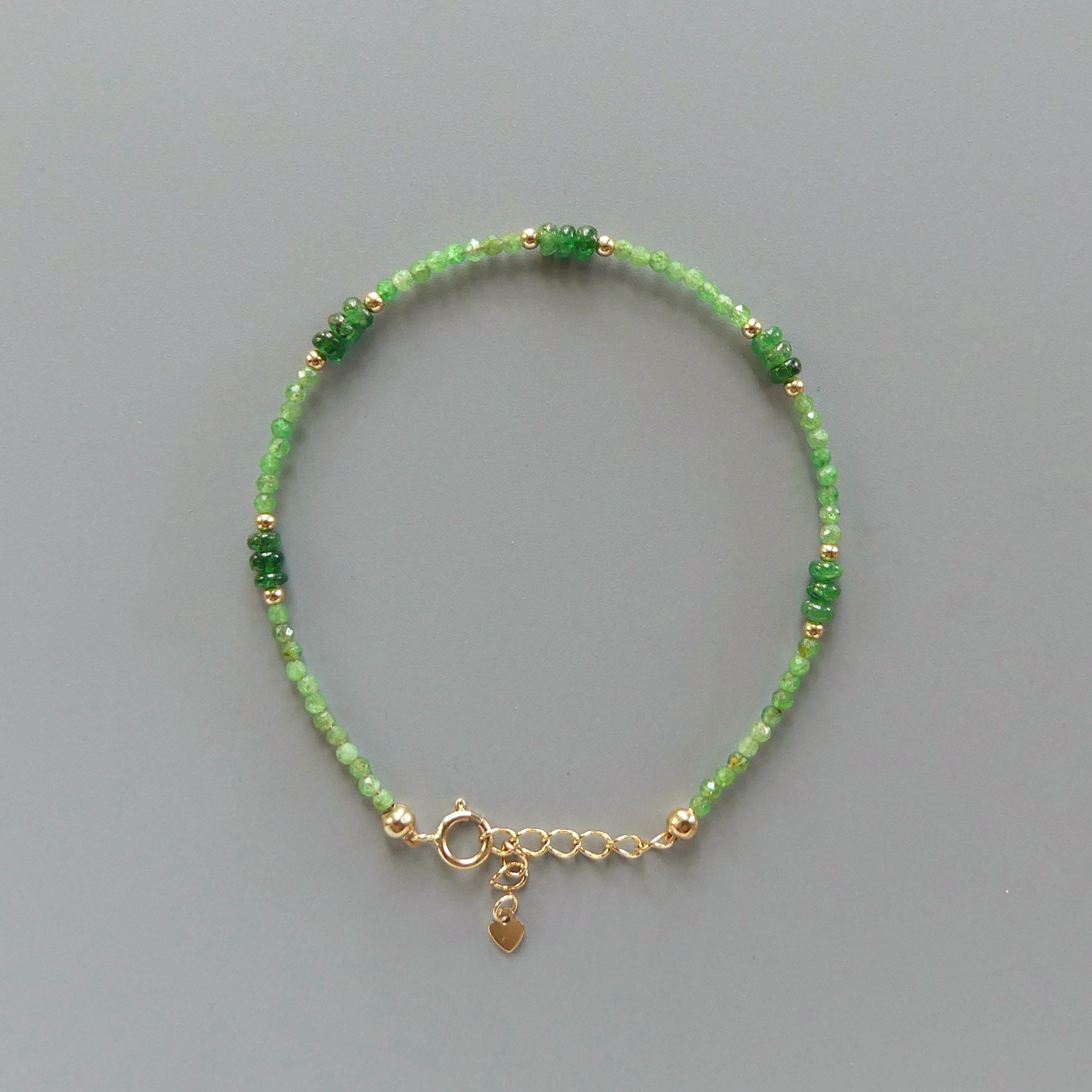 Tiny Tsavorite Bracelet Dainty Green Garnet Gold Filled Beaded Bracelet Crystal Minimalist Jewelry January Birthstone Gift Birthday Mom Wife