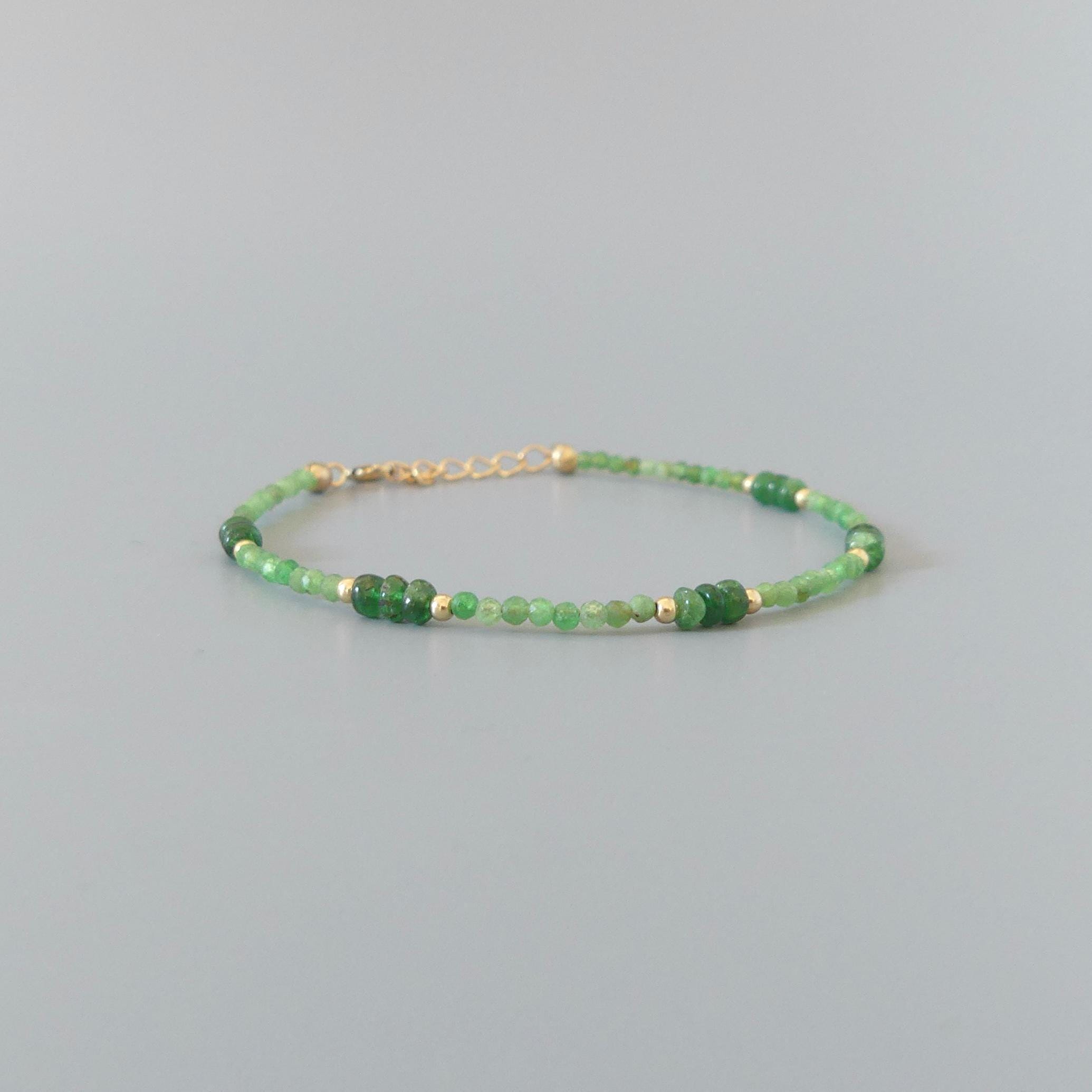 Tiny Tsavorite Bracelet Dainty Green Garnet Gold Filled Beaded Bracelet Crystal Minimalist Jewelry January Birthstone Gift Birthday Mom Wife
