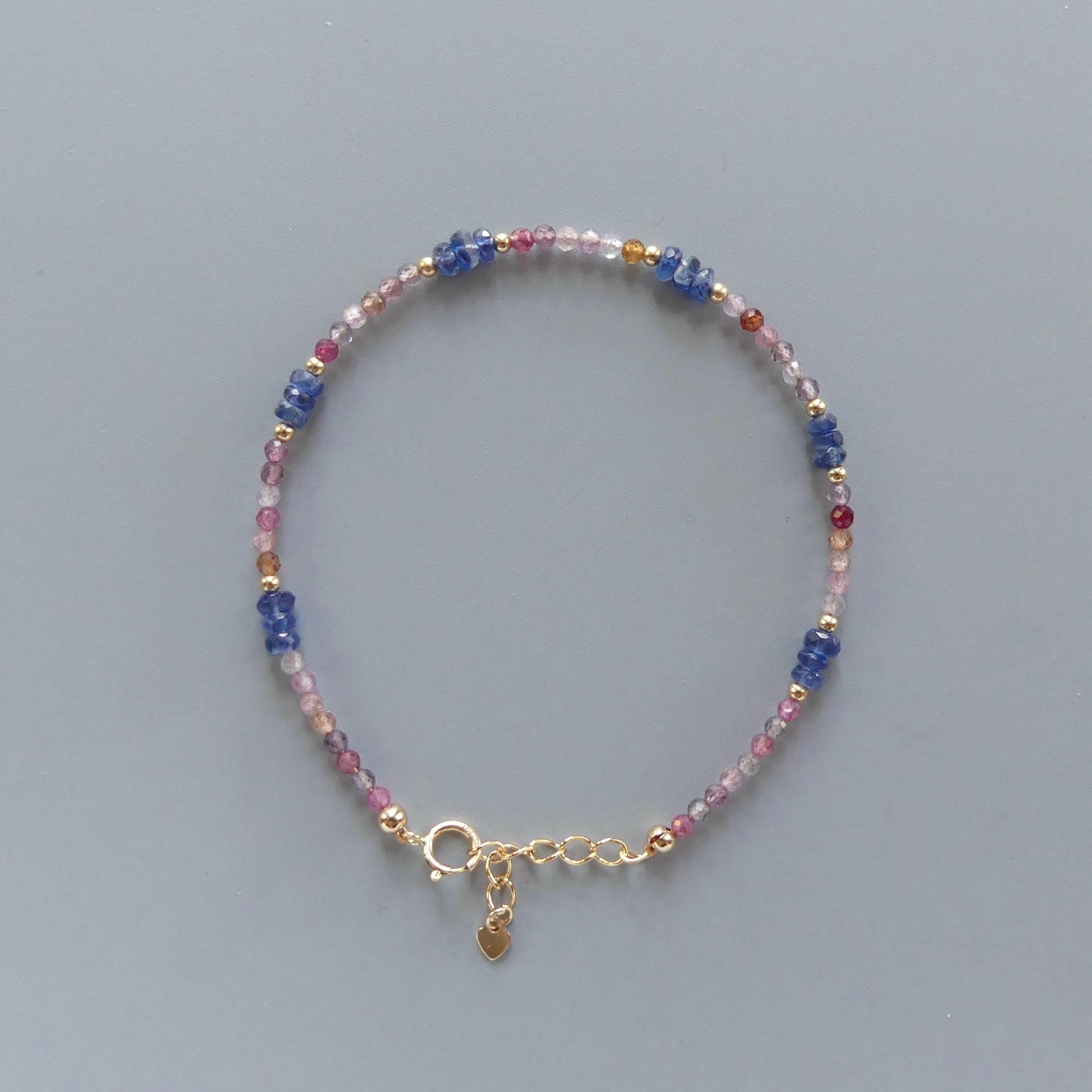 Tiny Blue Kyanite Bracelet Dainty Multi Spinel Gold Filled Beaded Bracelet Stacking Minimalist Jewelry Colorful Birthday Gift for Women