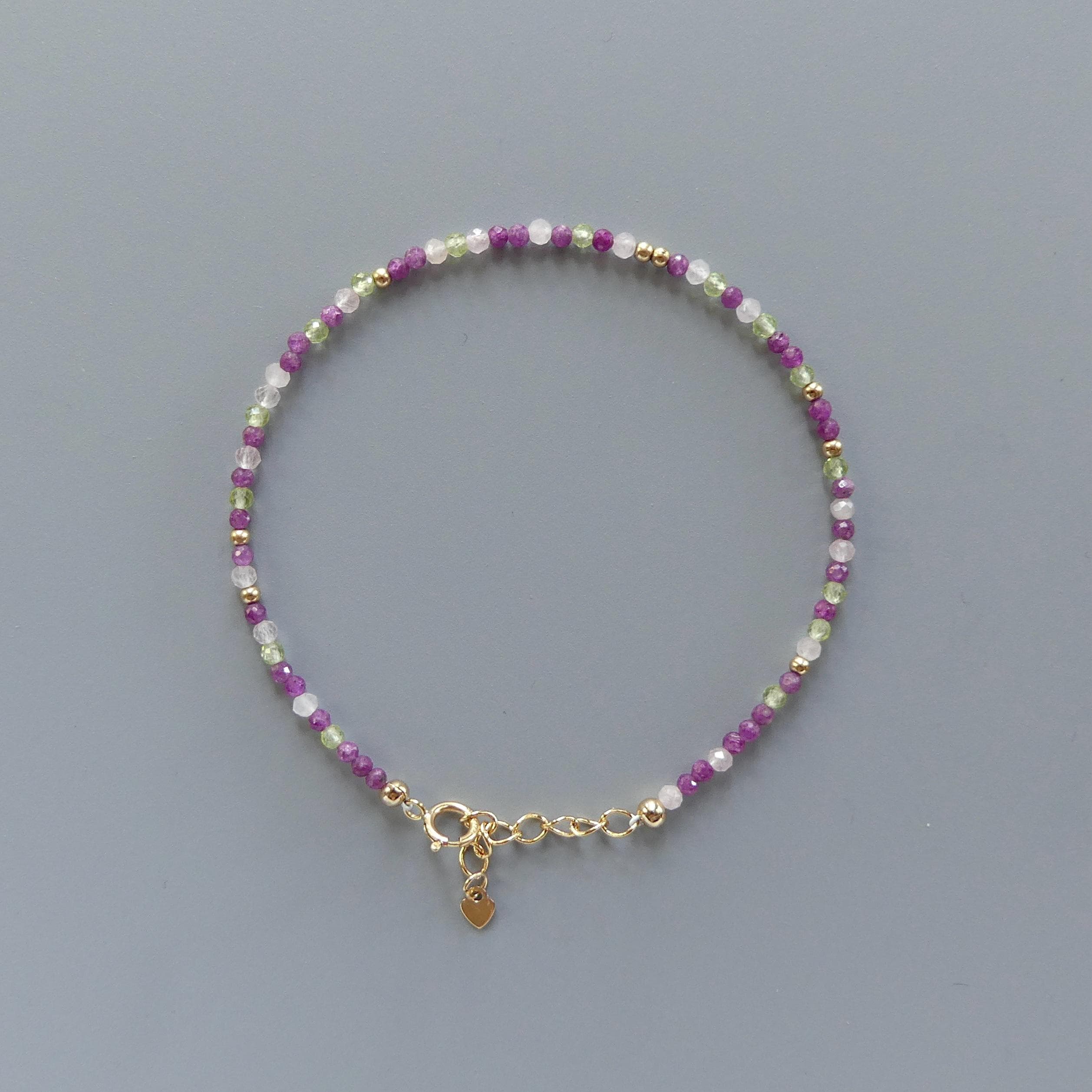 Tiny Ruby Bracelet Dainty Rose Quartz Gold Filled Bead Bracelet Silver Stacking Thin Birthstone Jewelry Colorful Birthday Gift for Women