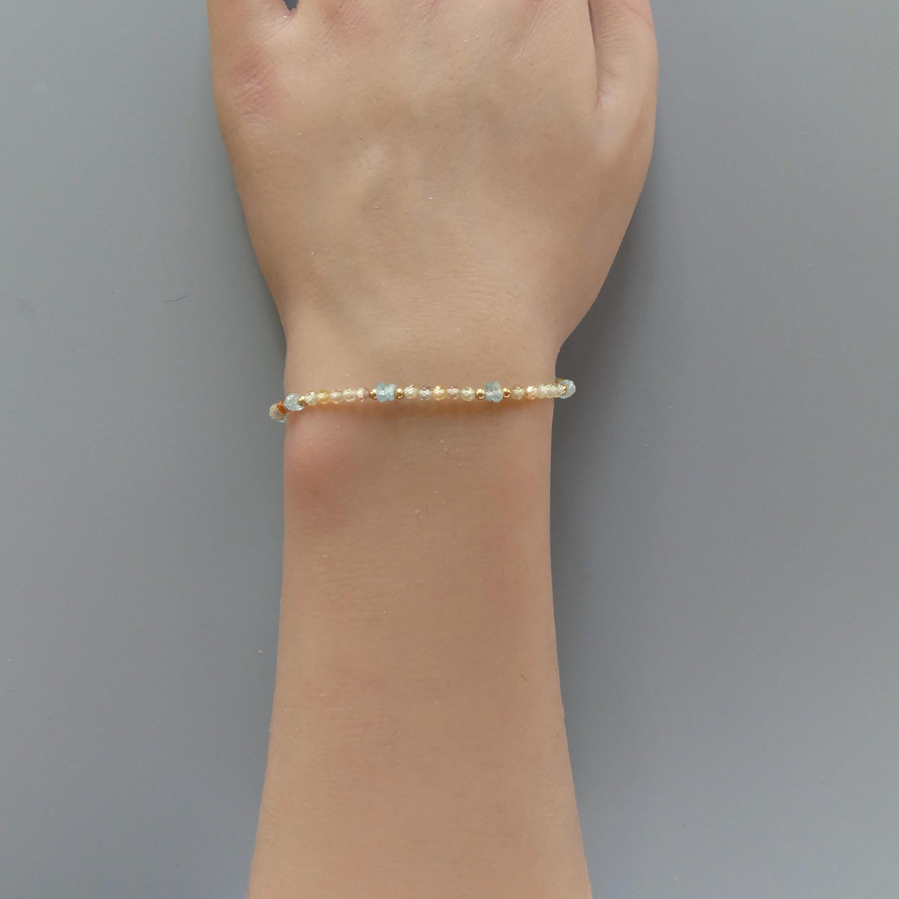 Tiny Zircon Bracelet Dainty Blue Zircon Gemstone Beaded Bracelet Sparkly Crystal Jewelry Minimalist December Birthstone Birthday Gift Women