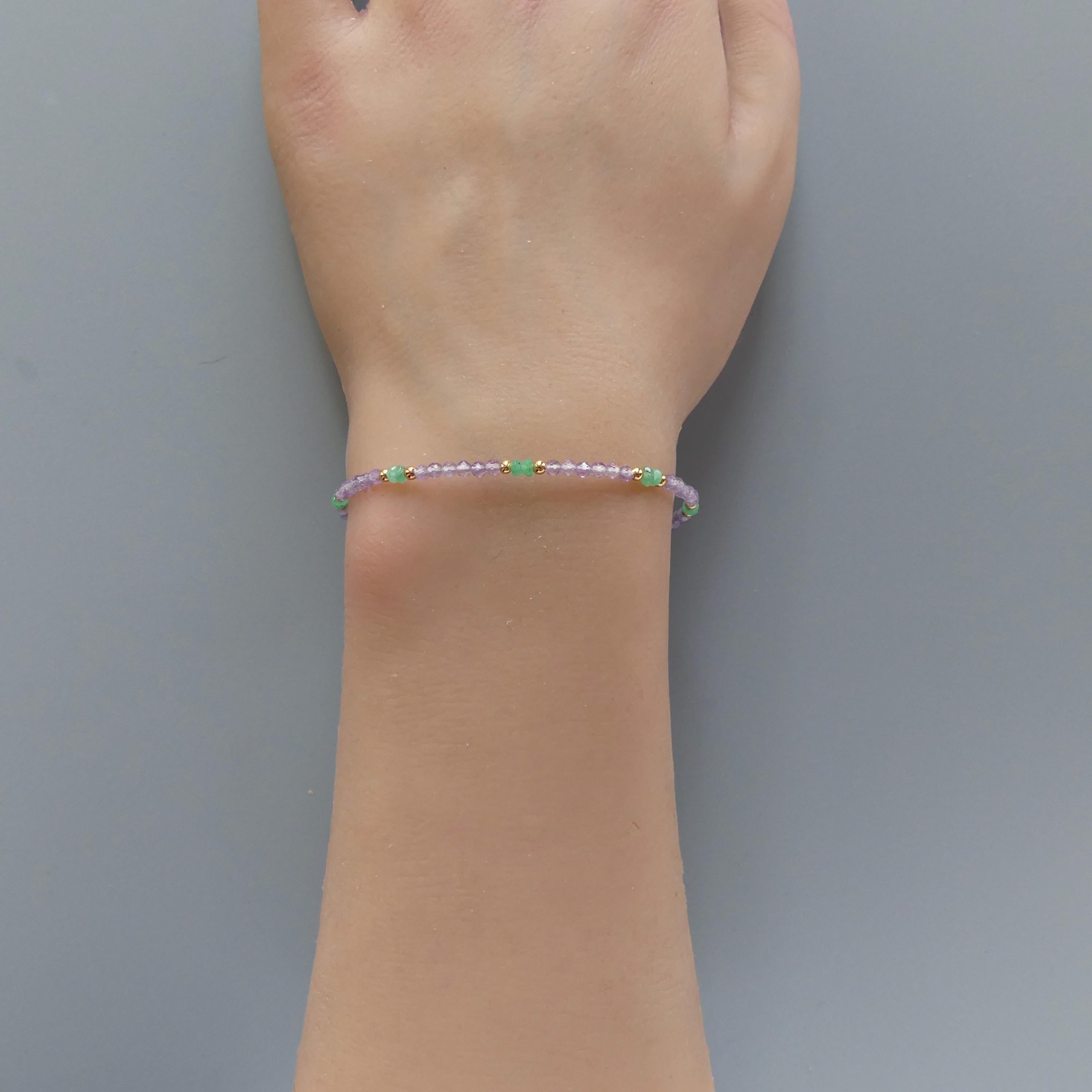 Tiny Amethyst Bracelet Dainty Columbian Emerald Gold Filled Beaded Bracelet Crystal Jewelry February Birthstone Birthday Gift Mom Wife