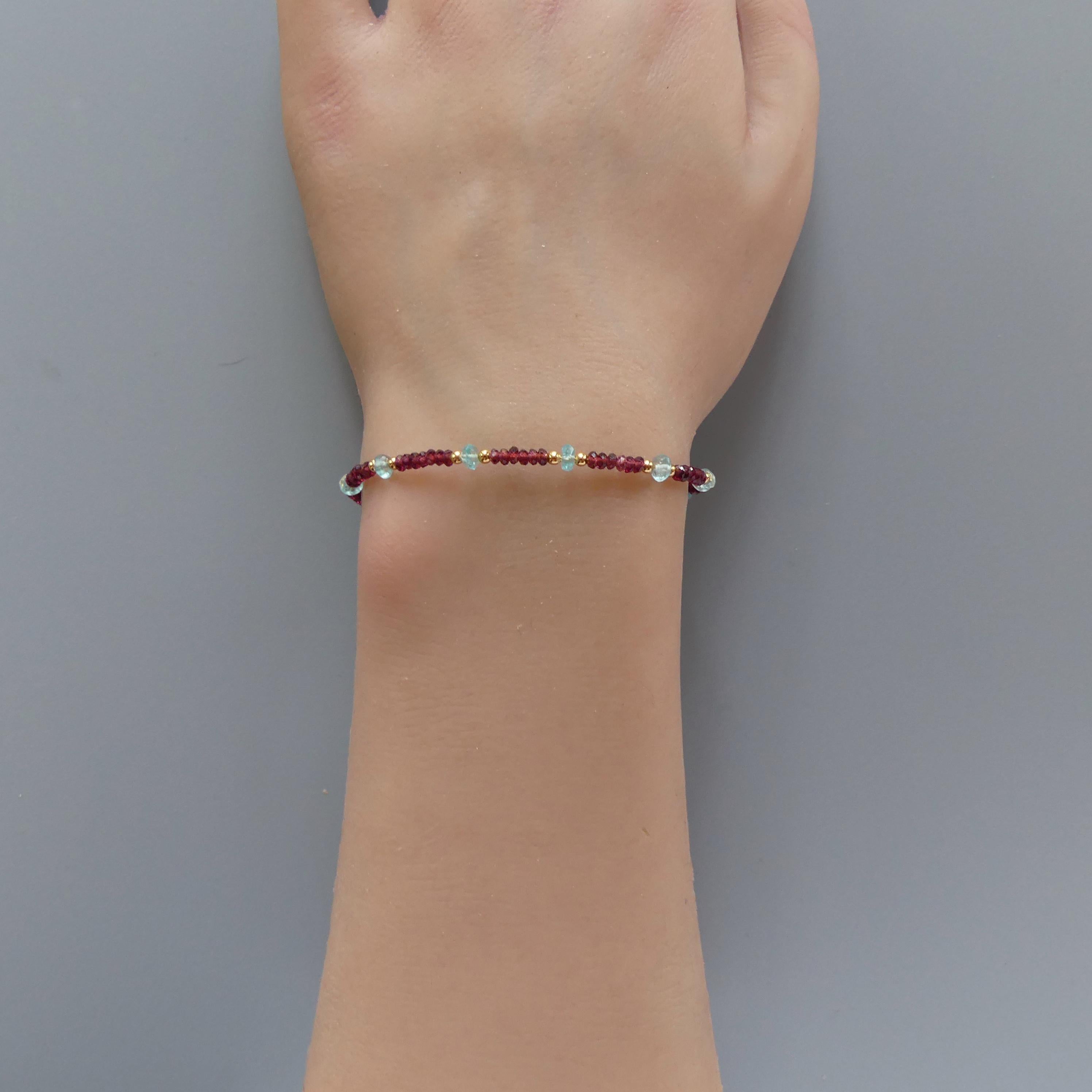 Tiny Garnet Bracelet Dainty Sky Apatite Gold Filled Beaded Bracelet Crystal Boho Jewelry Minimalist Birthstone Bracelet Gift for Women