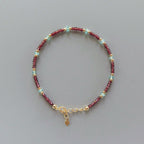 Tiny Garnet Bracelet Dainty Sky Apatite Gold Filled Beaded Bracelet Crystal Boho Jewelry Minimalist Birthstone Bracelet Gift for Women