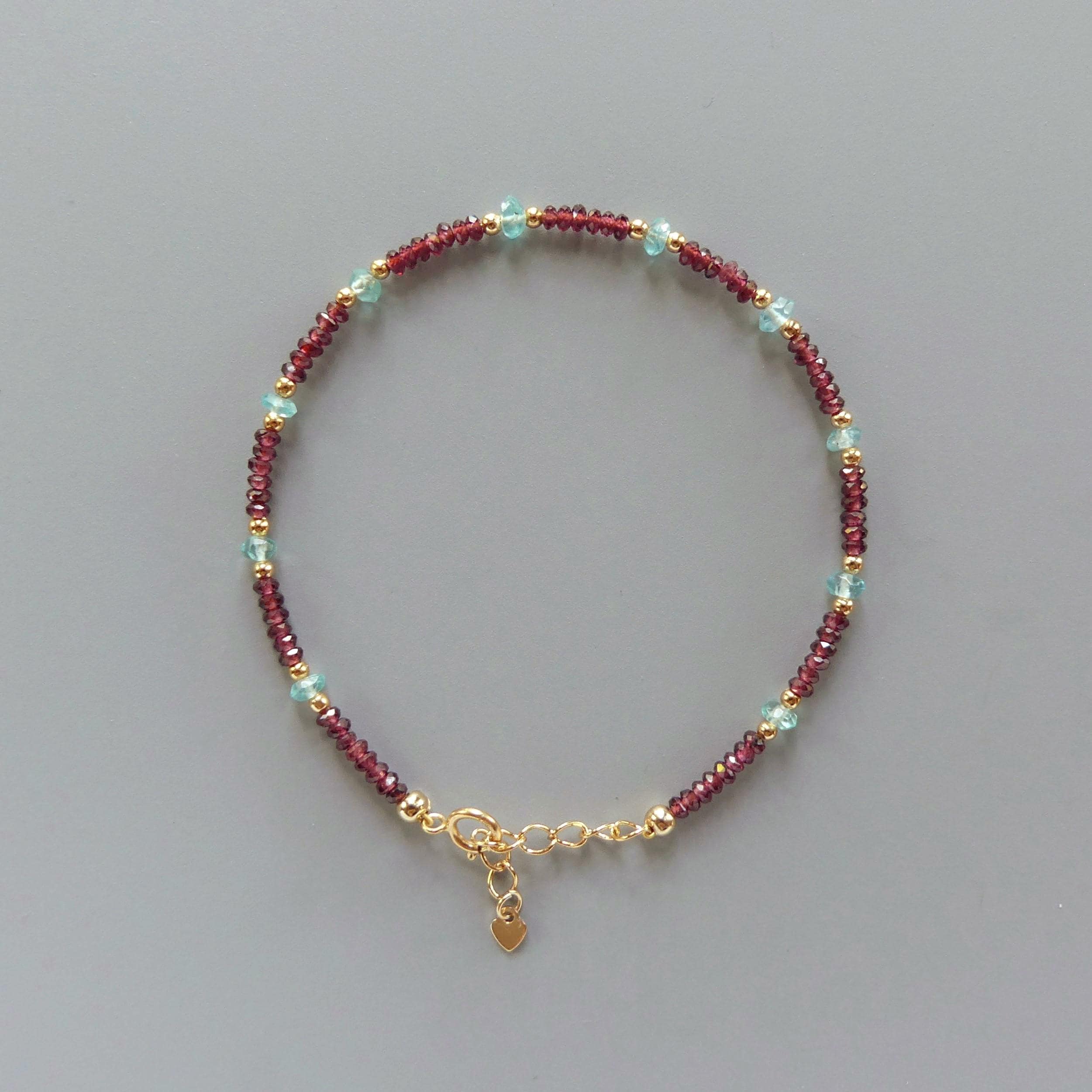Tiny Garnet Bracelet Dainty Sky Apatite Gold Filled Beaded Bracelet Crystal Boho Jewelry Minimalist Birthstone Bracelet Gift for Women