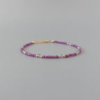 Tiny Ruby Bracelet Dainty Amethyst Gold Filled Bead Bracelet Silver Stacking Thin Birthstone Jewelry July Birthday Gift for Women Bridesmaid