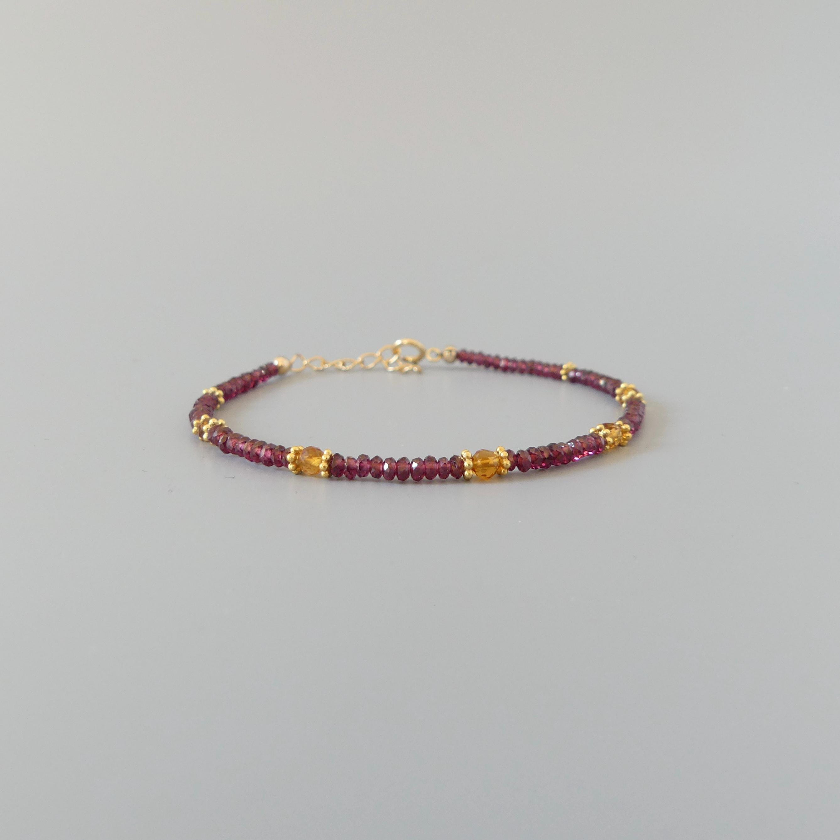 Dainty Garnet Bracelet Madeira Citrine Gold Filled Beaded Jewelry Minimalist Delicate Bracelet Skinny Birthstone Bracelet Gift for Women