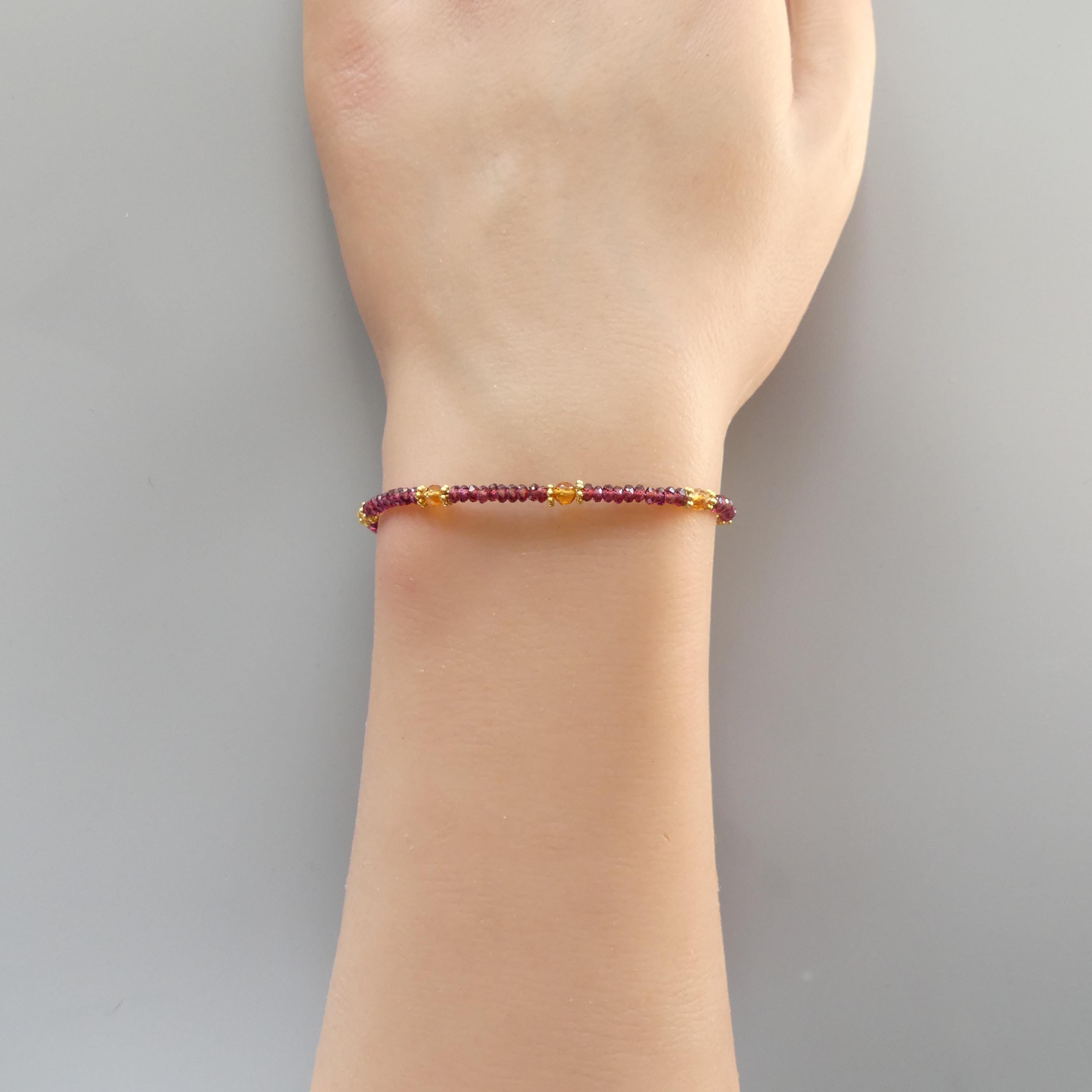 Dainty Garnet Bracelet Madeira Citrine Gold Filled Beaded Jewelry Minimalist Delicate Bracelet Skinny Birthstone Bracelet Gift for Women